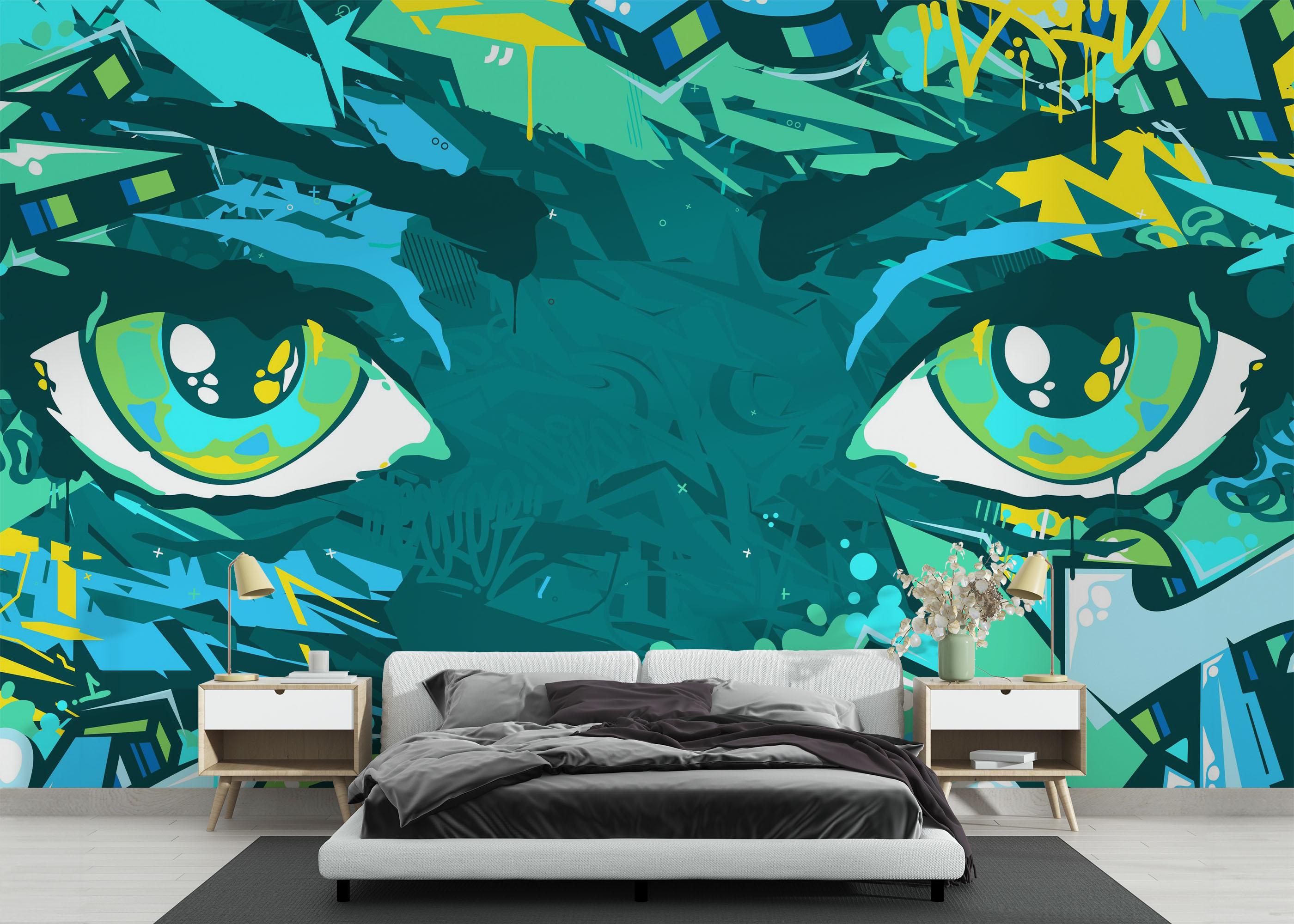 Fototapet Graffiti Green Eyes mockup 3