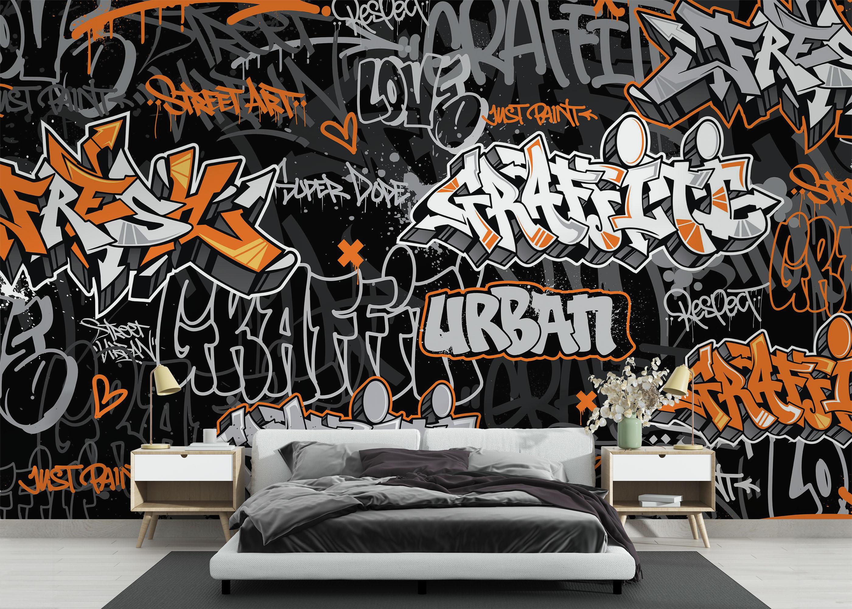 Fototapet Graffiti Orange Grey mockup 3