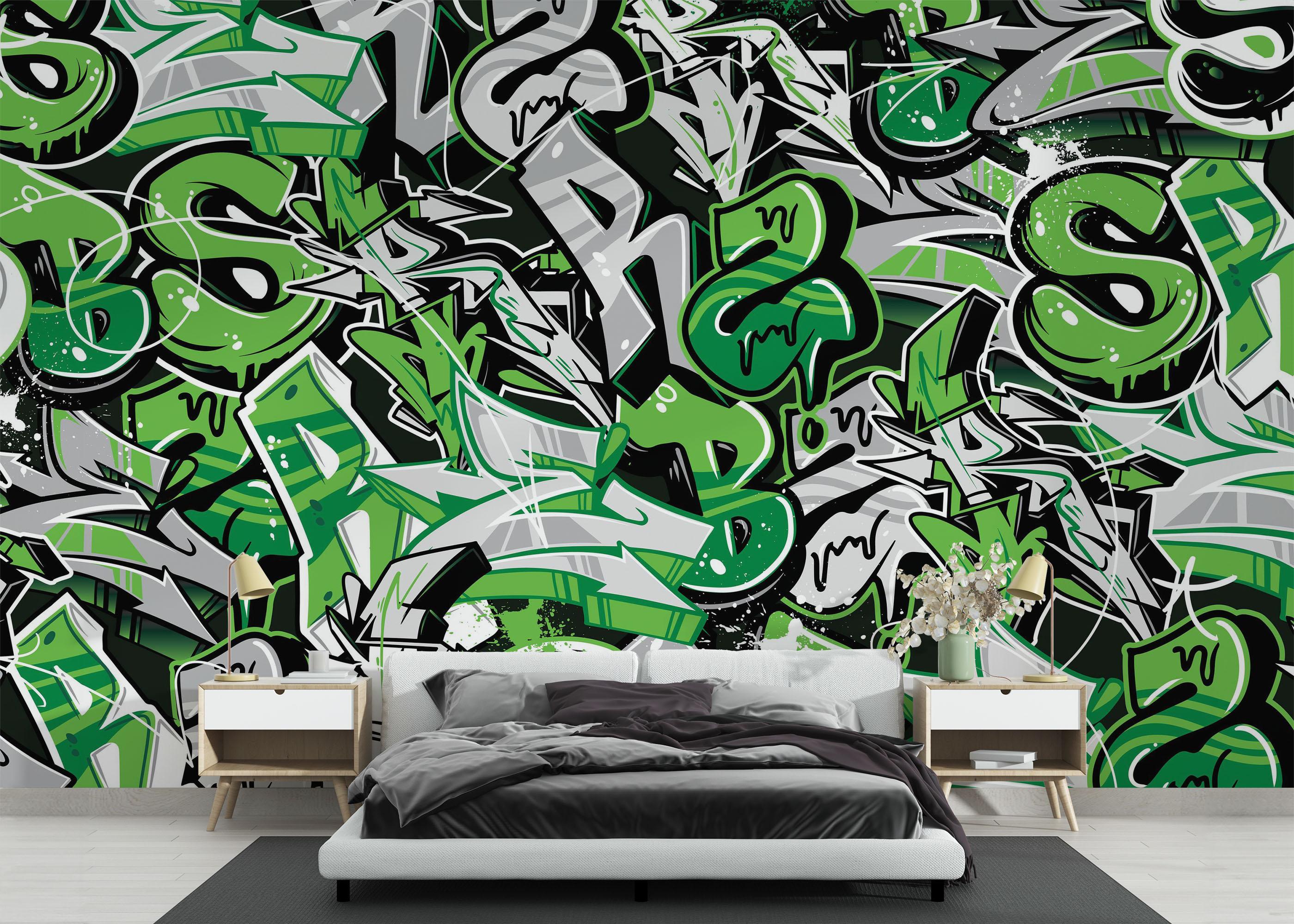 Fototapet Green Letters Graffiti mockup 3