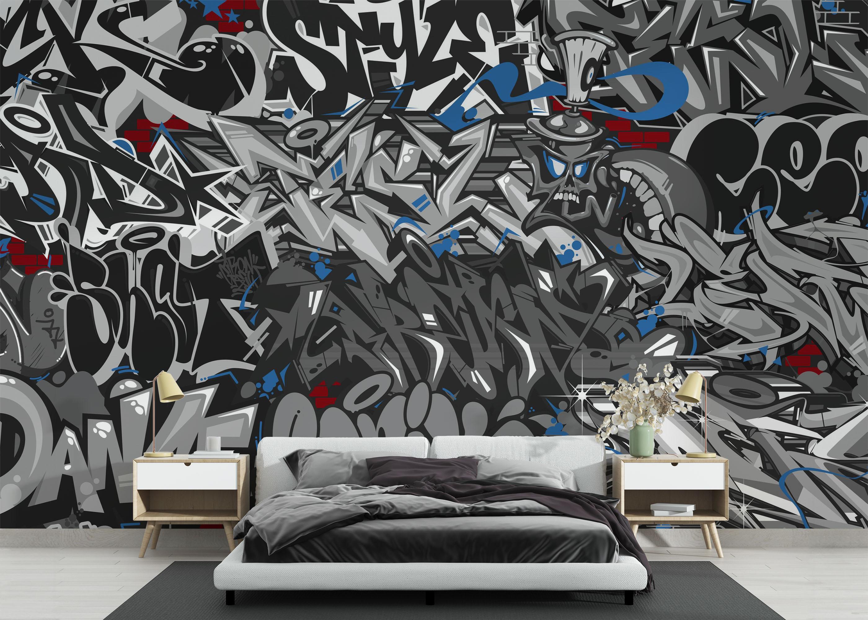 Fototapet Grey Black Graffiti mockup 3