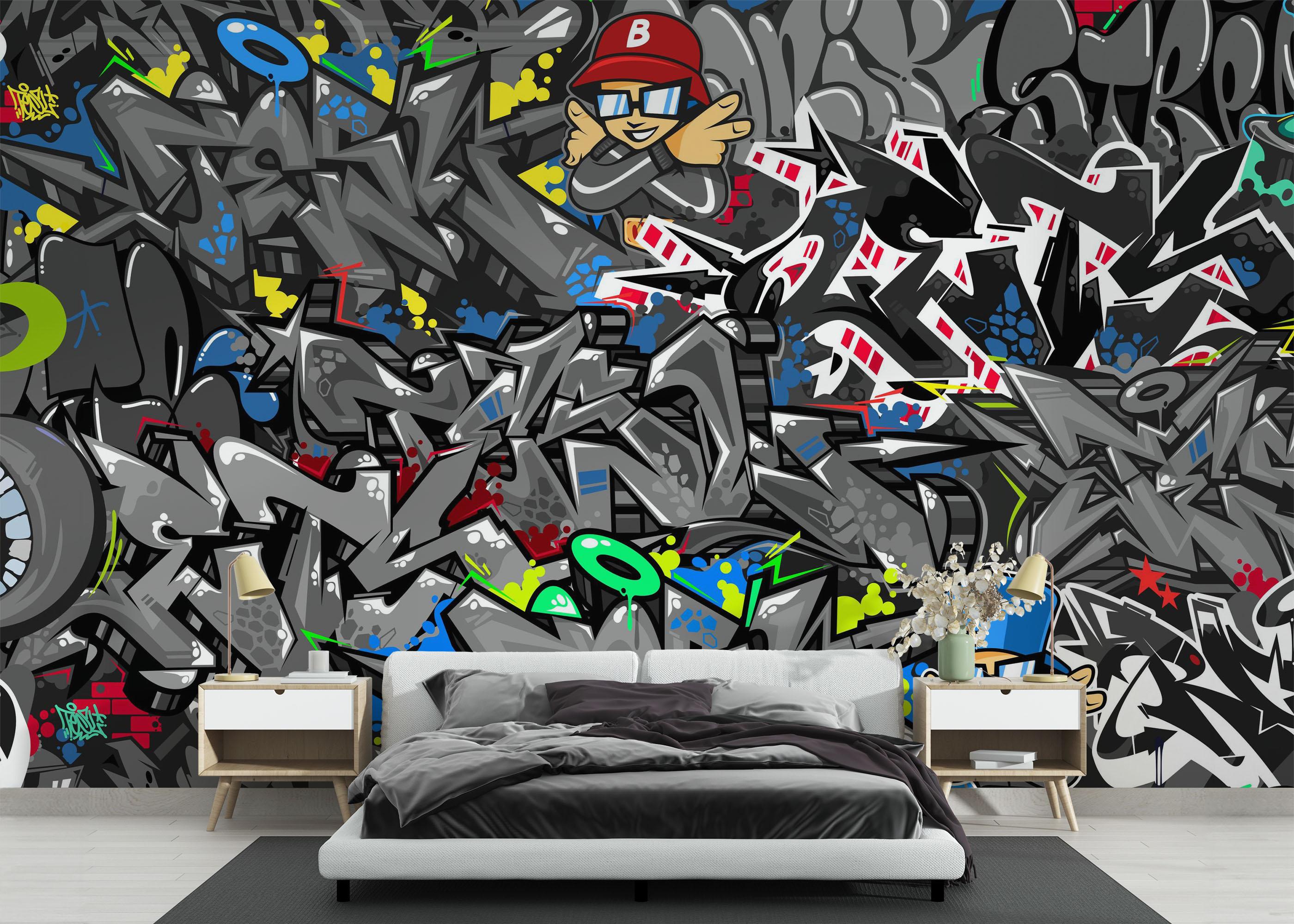 Fototapet Grey Graffiti Skull mockup 3