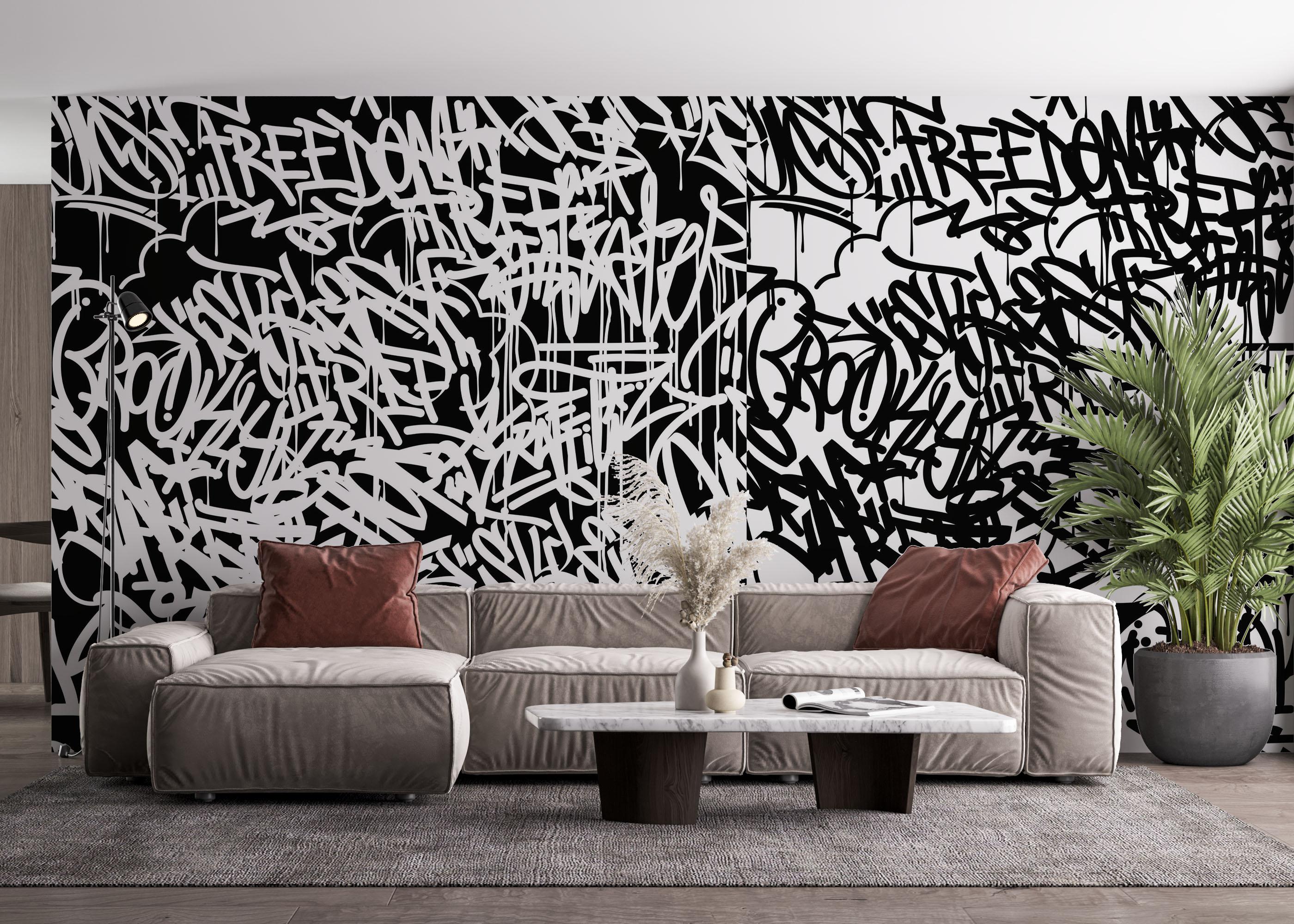 Fototapet Black White Graffiti mockup 4