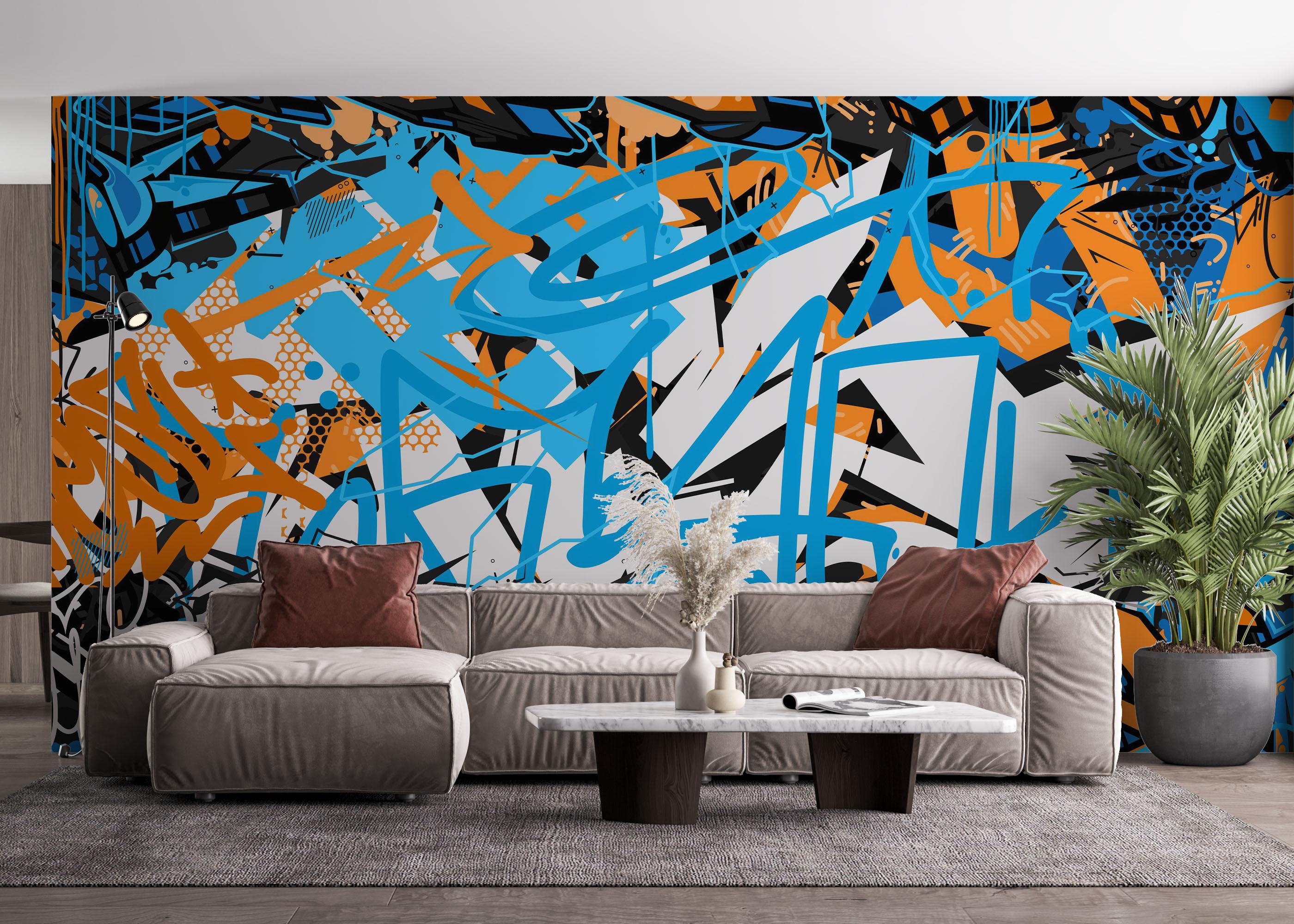 Fototapet Blue Graffiti Tag mockup 4