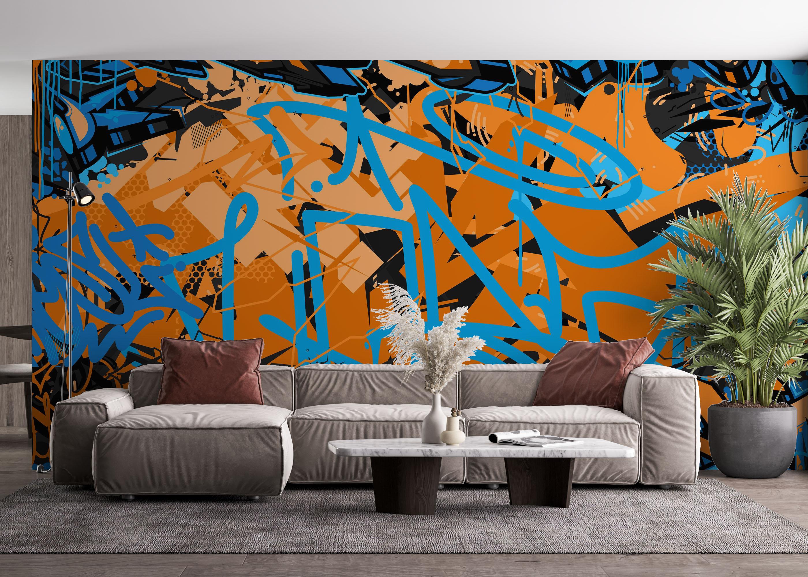 Fototapet Blue Tag Graffiti mockup 4