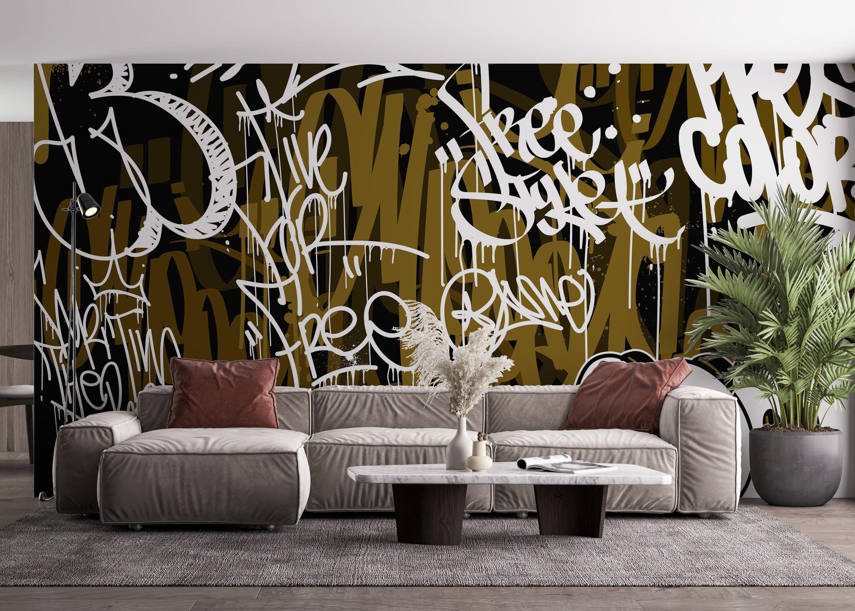 Fototapet Brown White Graffiti mockup 4