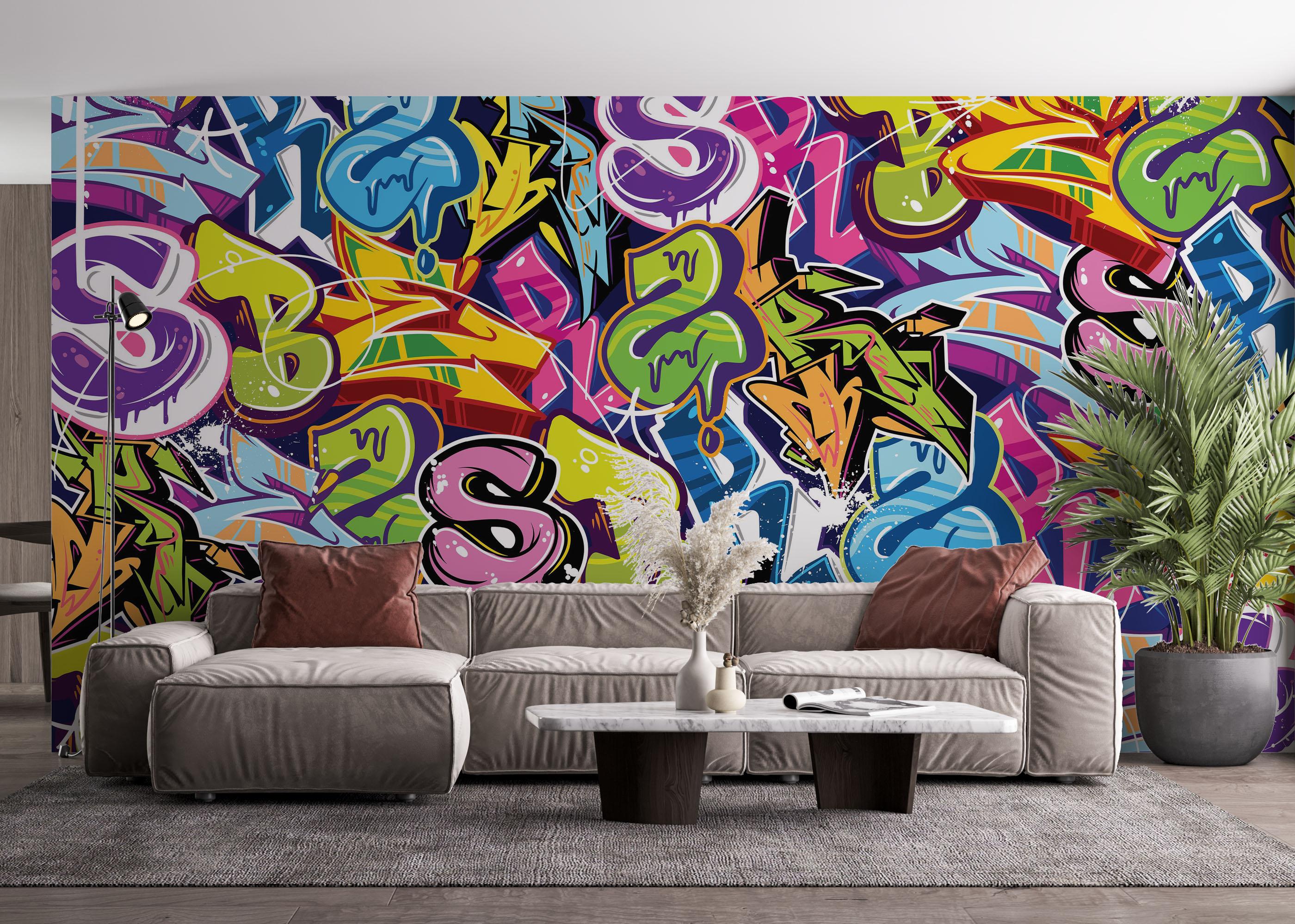 Fototapet Colorful Lettter Graffiti mockup 4