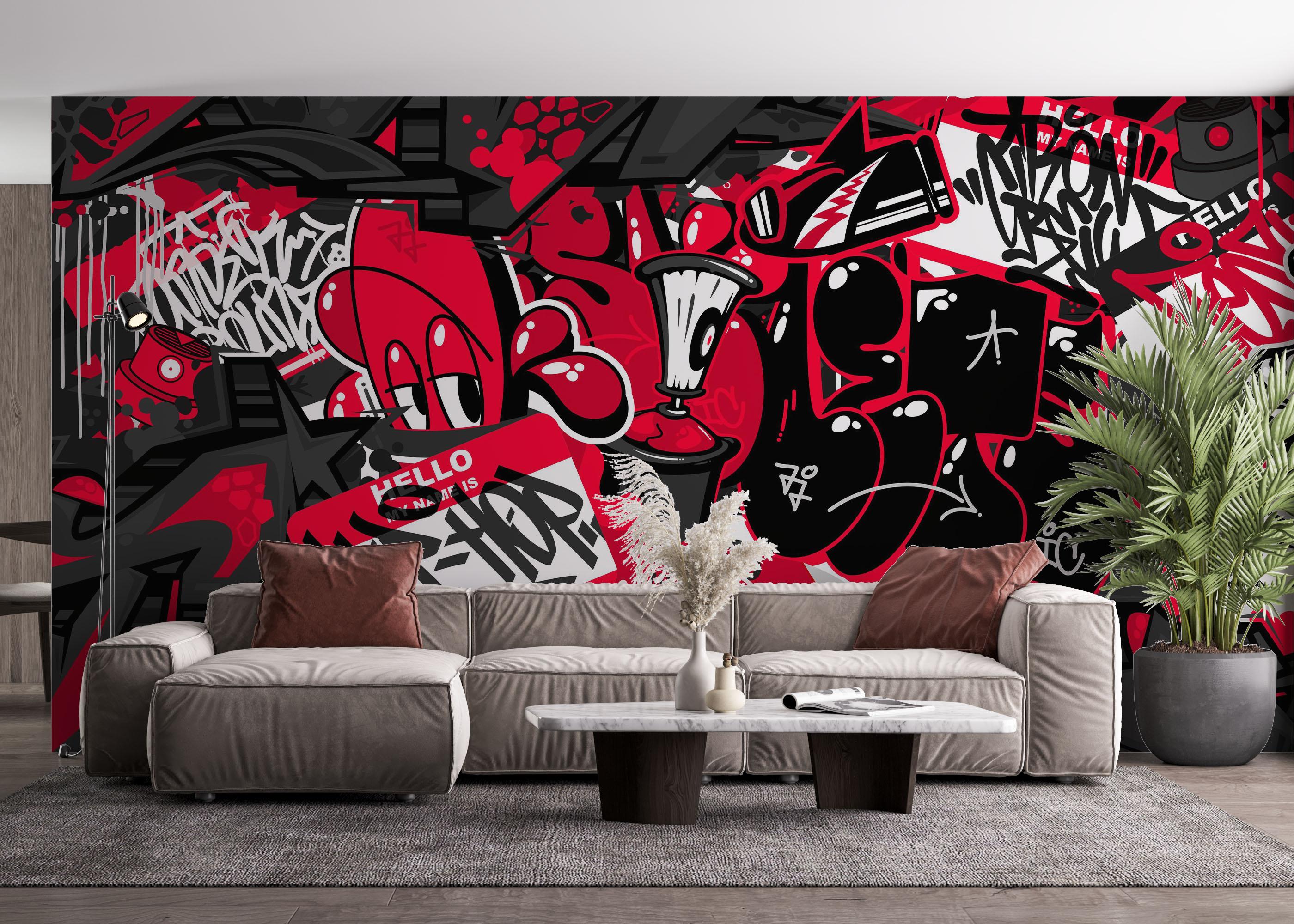 Fototapet Graffiti Black Red mockup 4