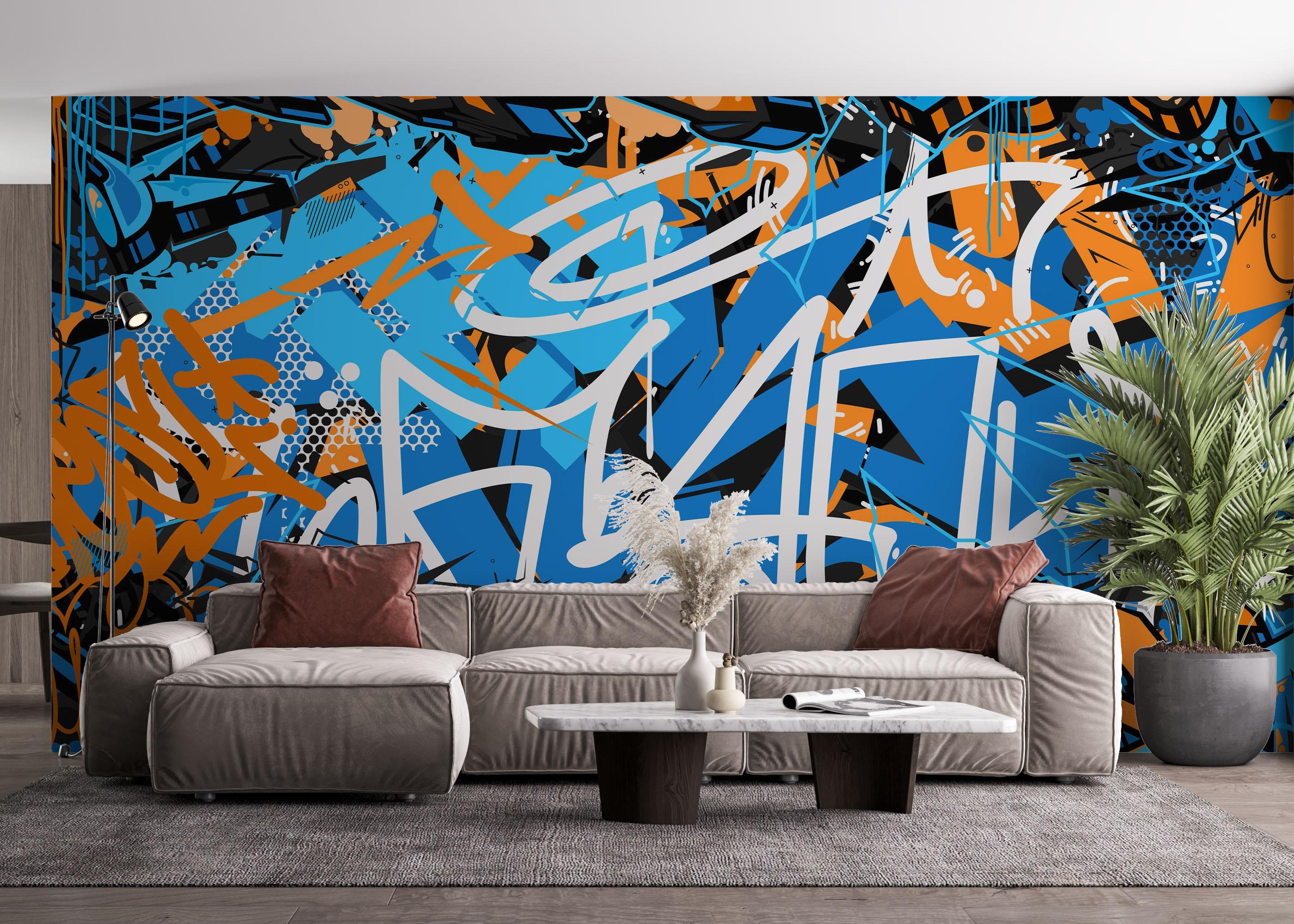 Fototapet Graffiti Blue Orange mockup 4
