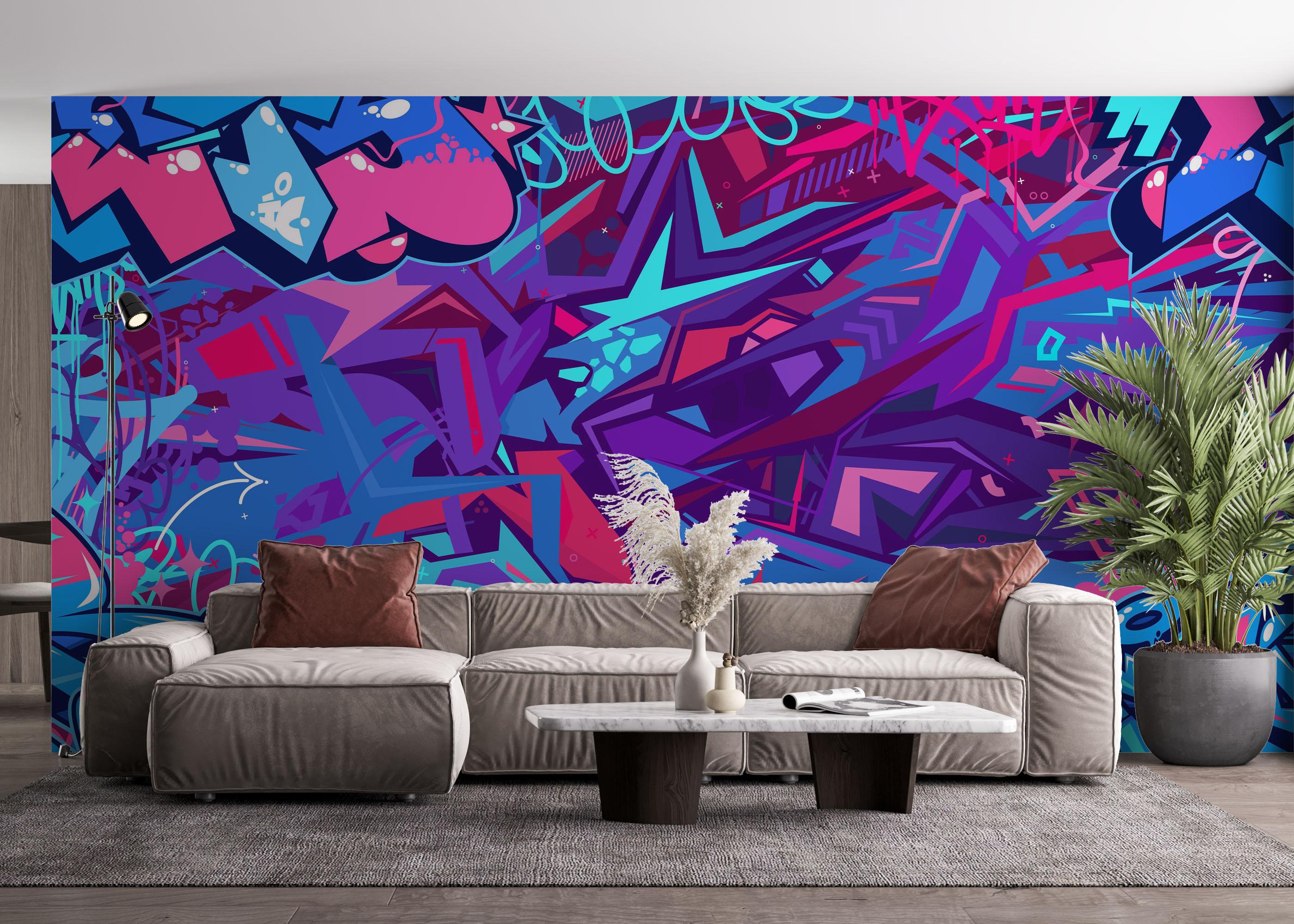 Fototapet Graffiti Blue Purple mockup 4