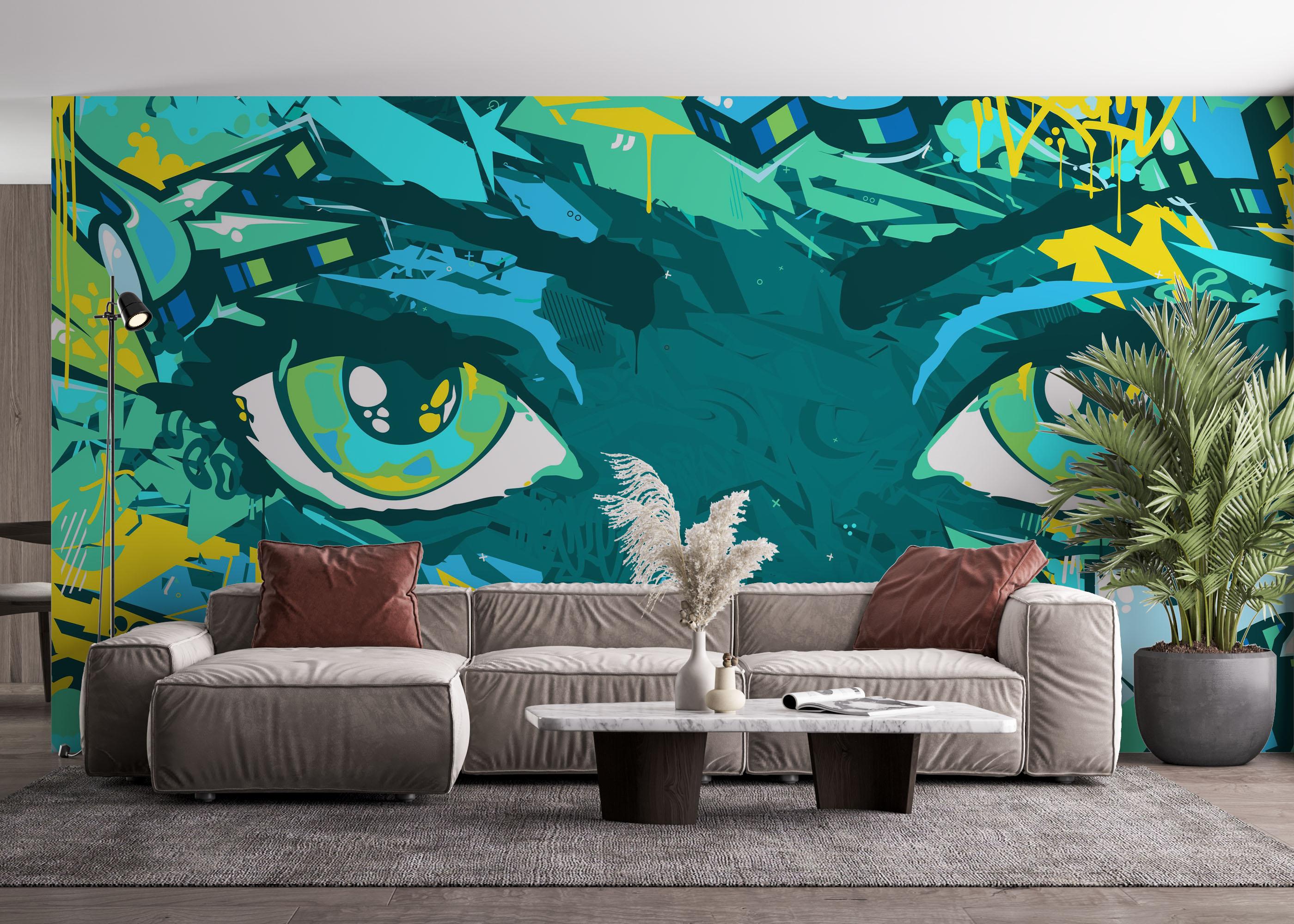 Fototapet Graffiti Green Eyes mockup 4