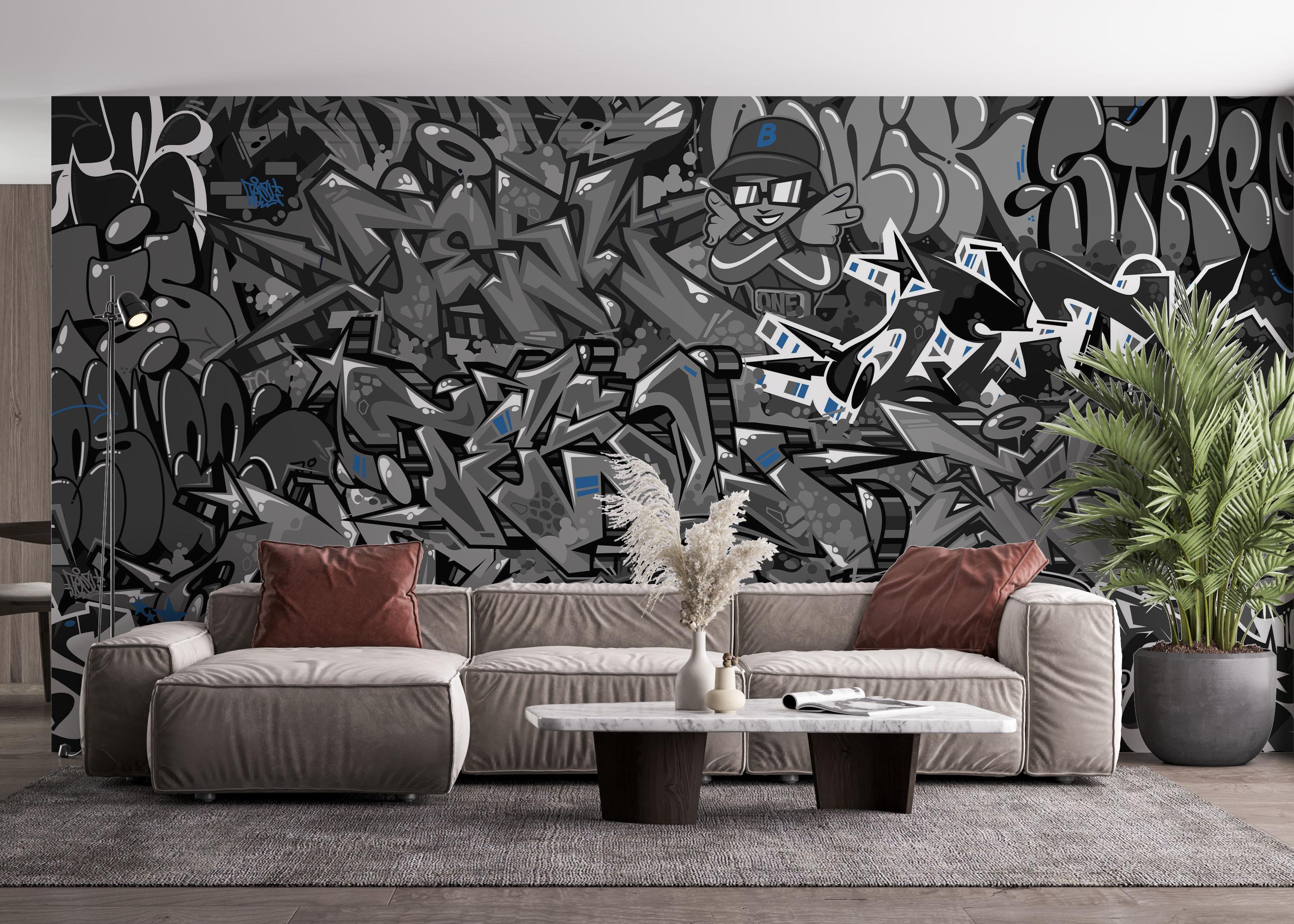 Fototapet Graffiti Grey Blue mockup 4