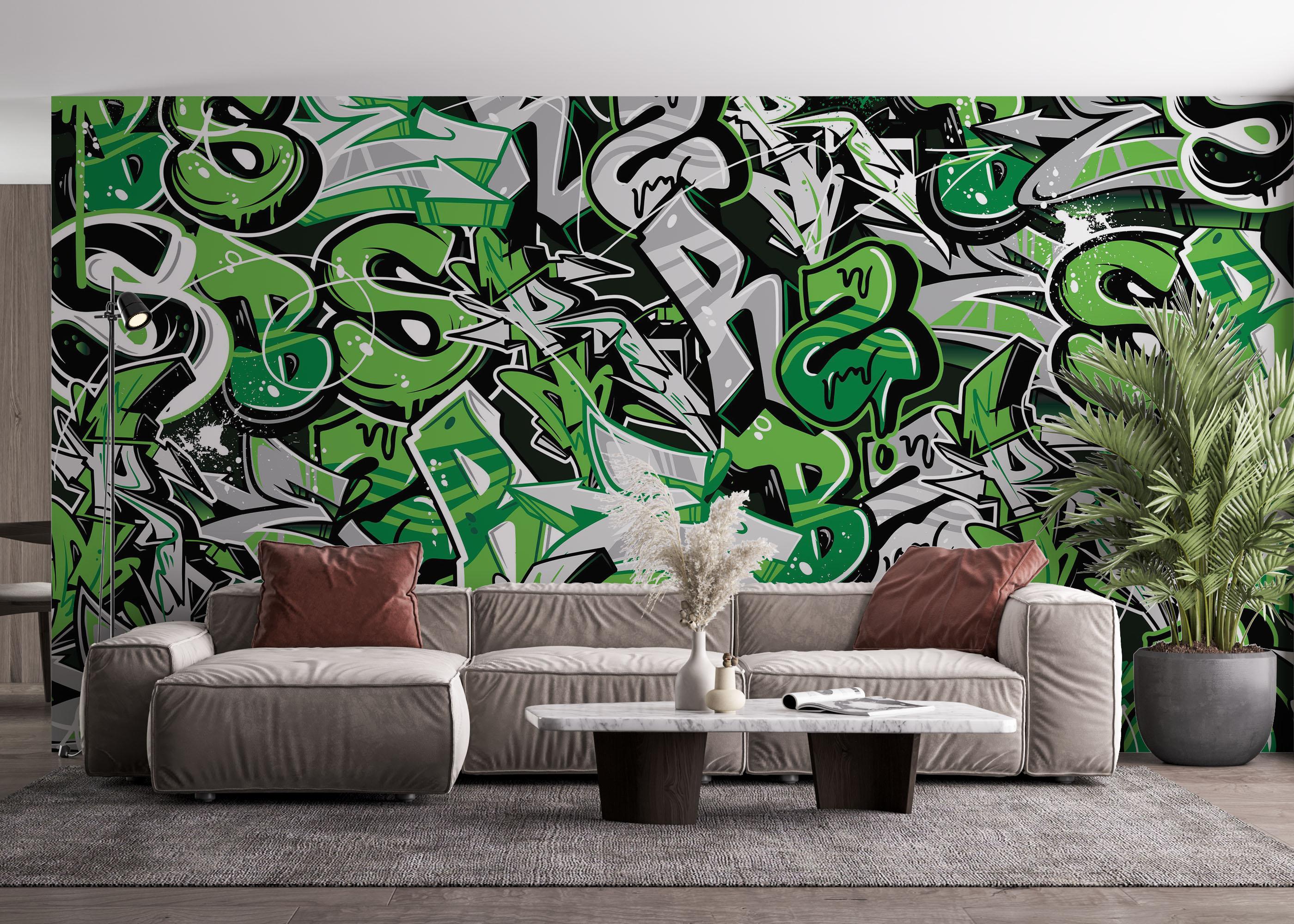 Fototapet Green Letters Graffiti mockup 4