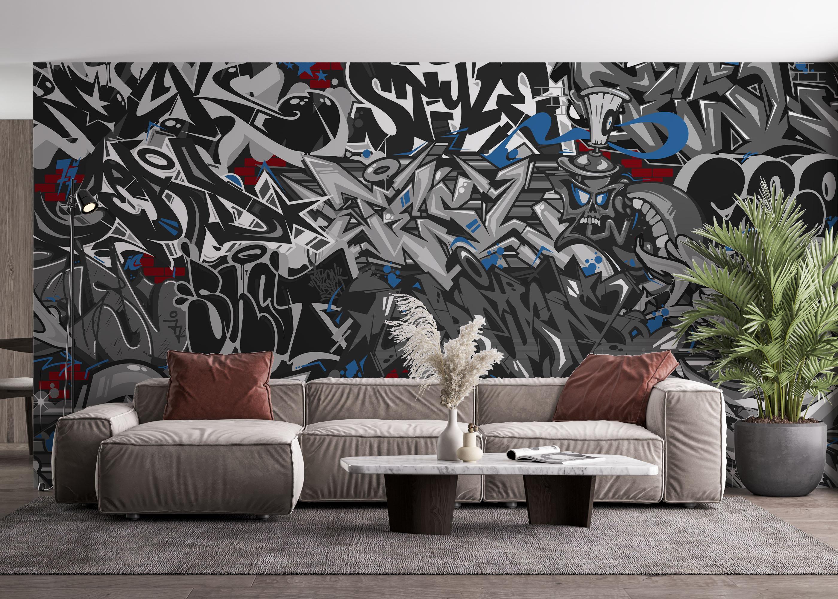 Fototapet Grey Black Graffiti mockup 4