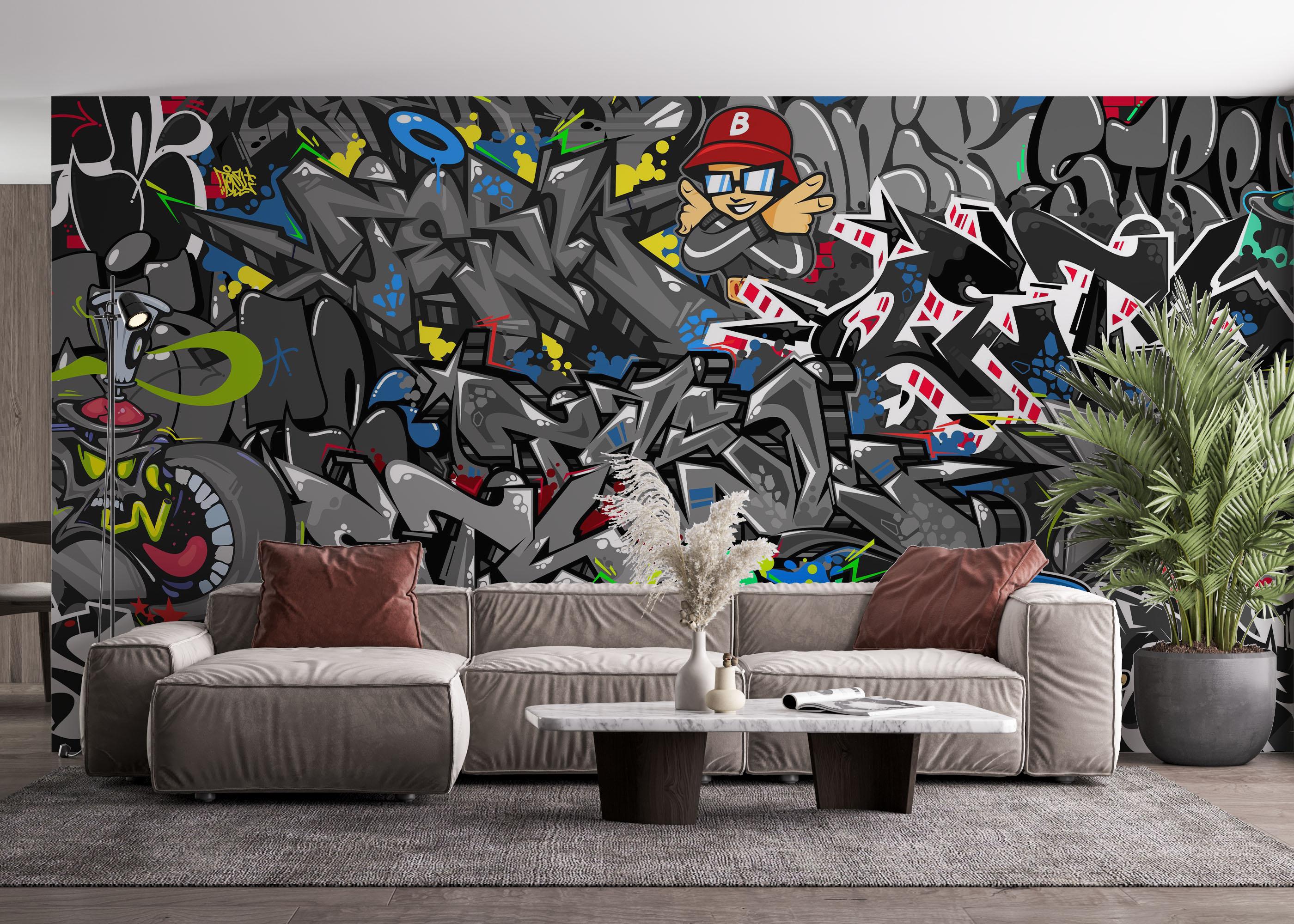 Fototapet Grey Graffiti Skull mockup 4