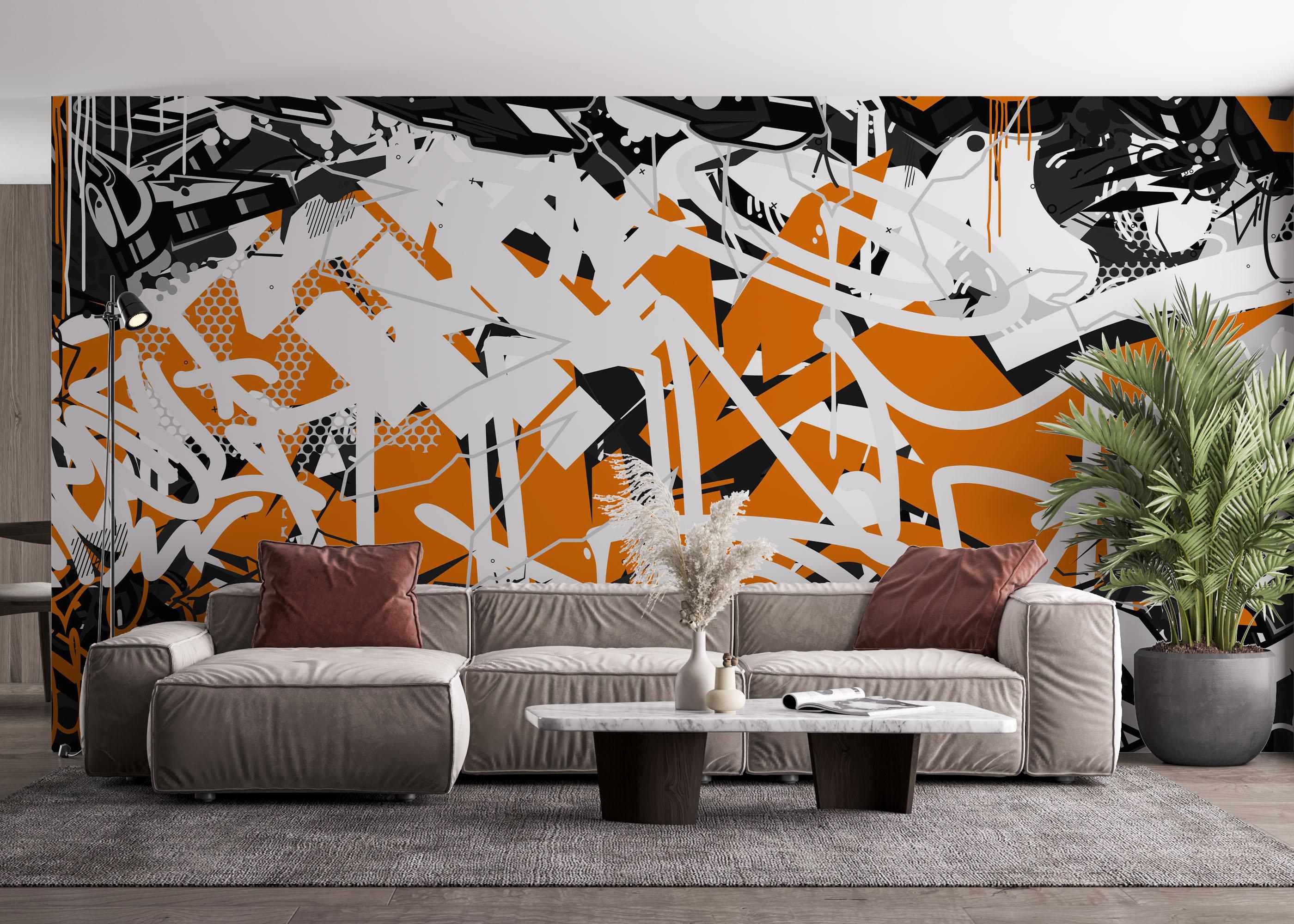 Fototapet Orange Grey Graffiti mockup 4