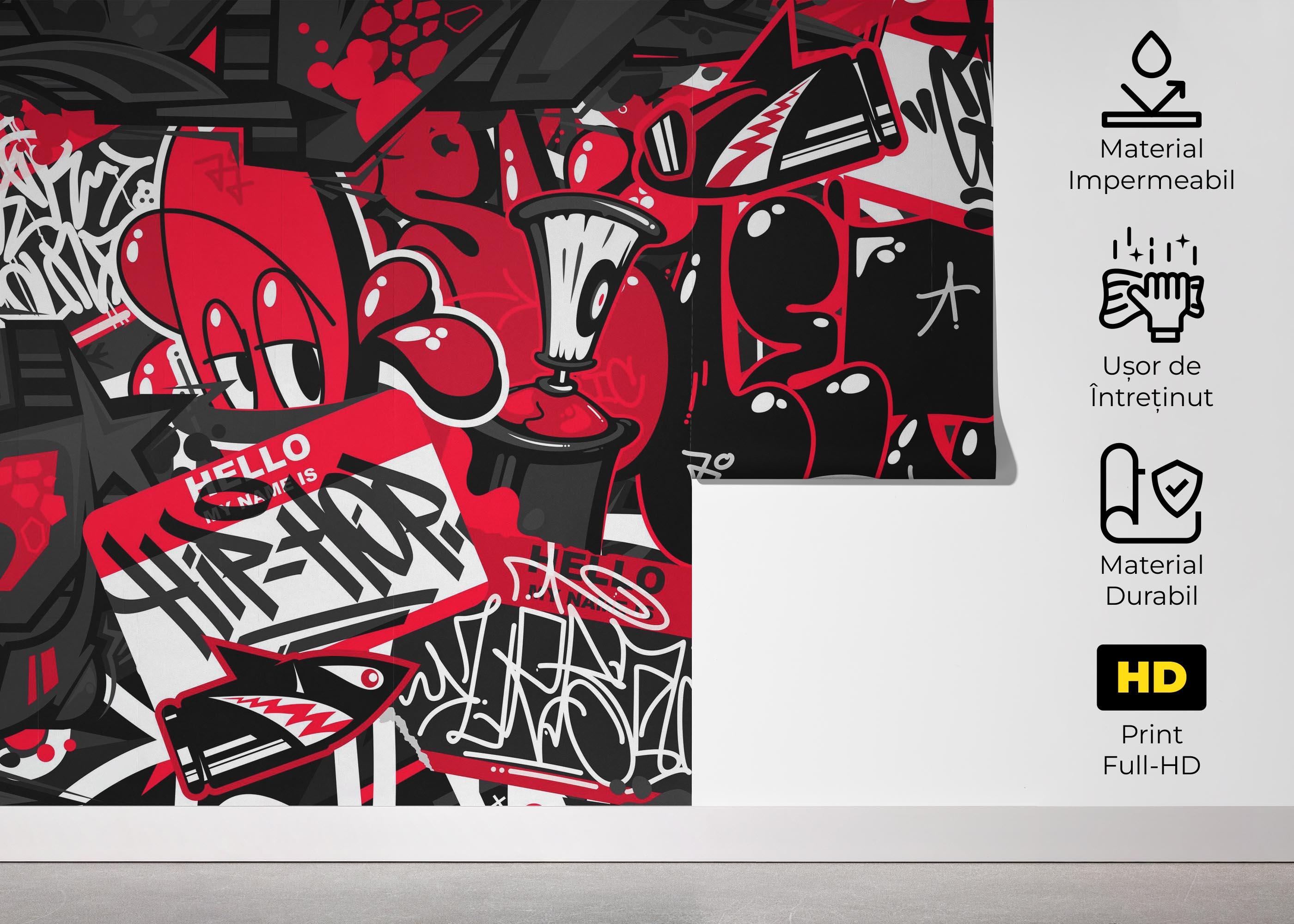 Fototapet Graffiti Black Red mockup 5
