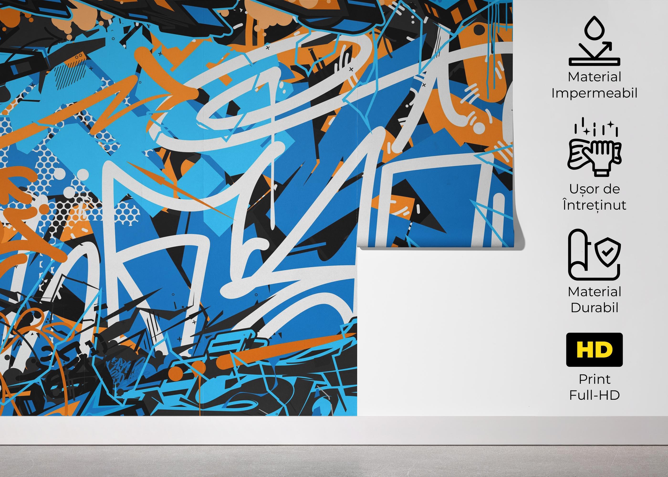 Fototapet Graffiti Blue Orange mockup 5