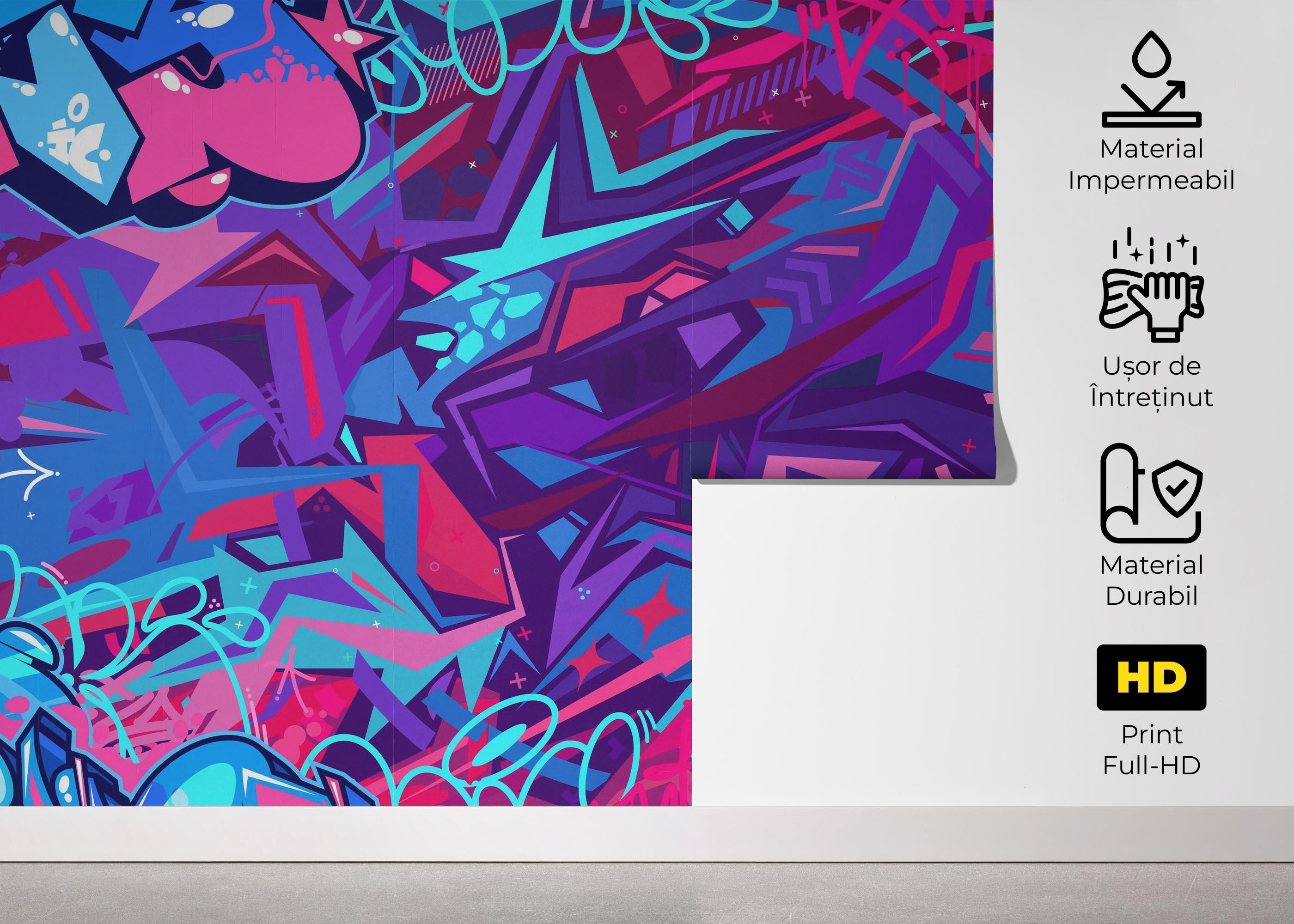 Fototapet Graffiti Blue Purple mockup 5