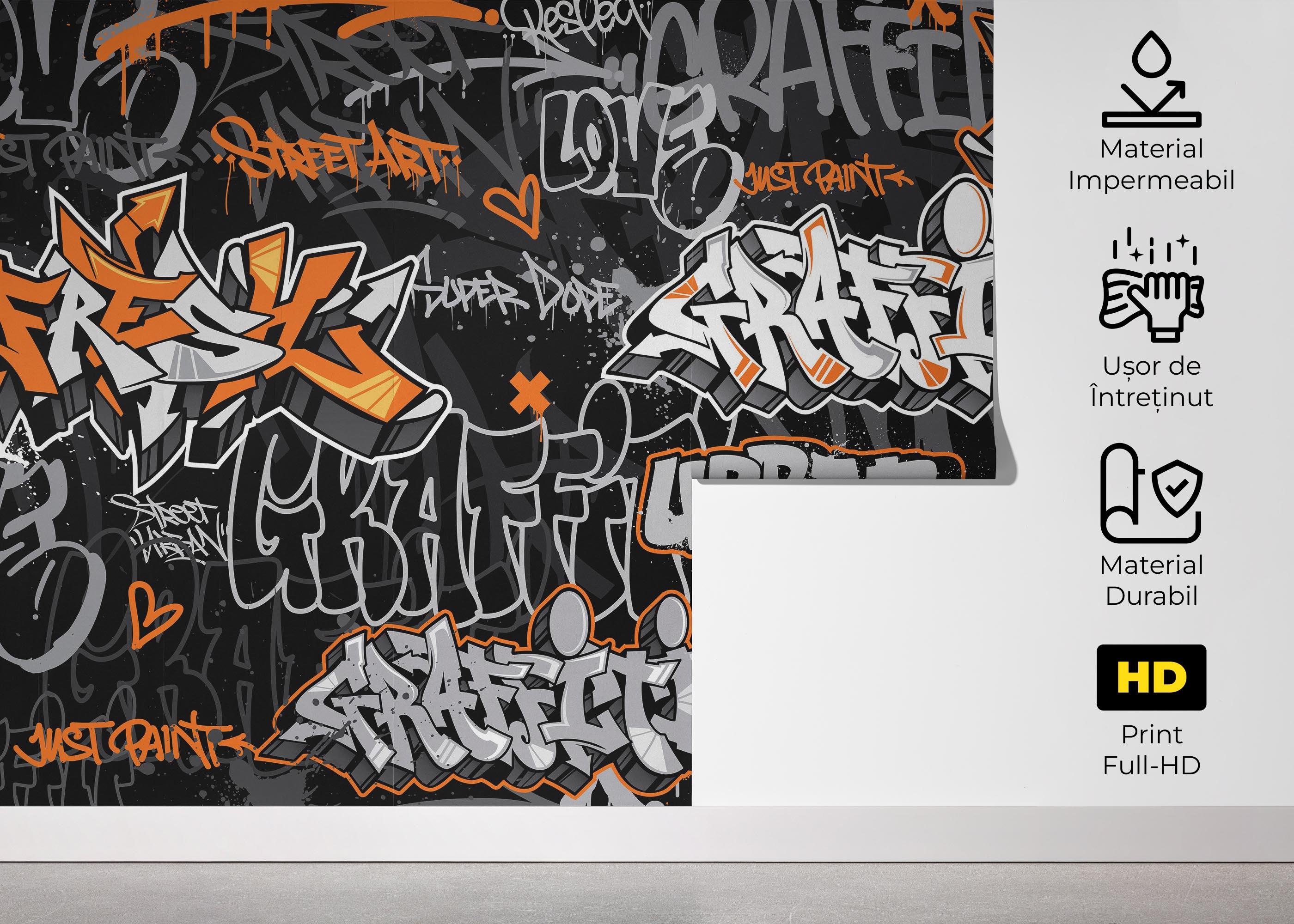 Fototapet Graffiti Orange Grey mockup 5