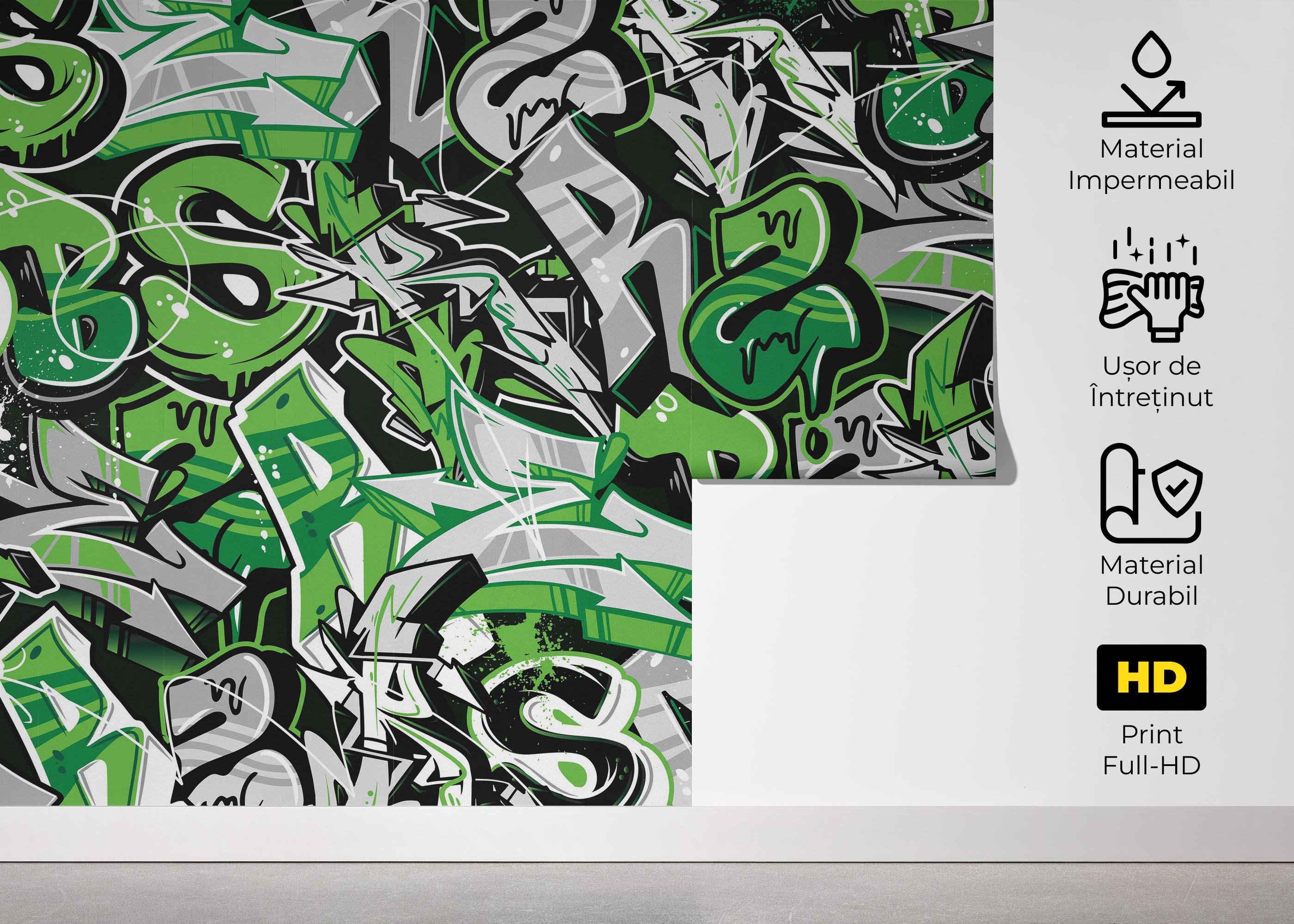 Fototapet Green Letters Graffiti mockup 5