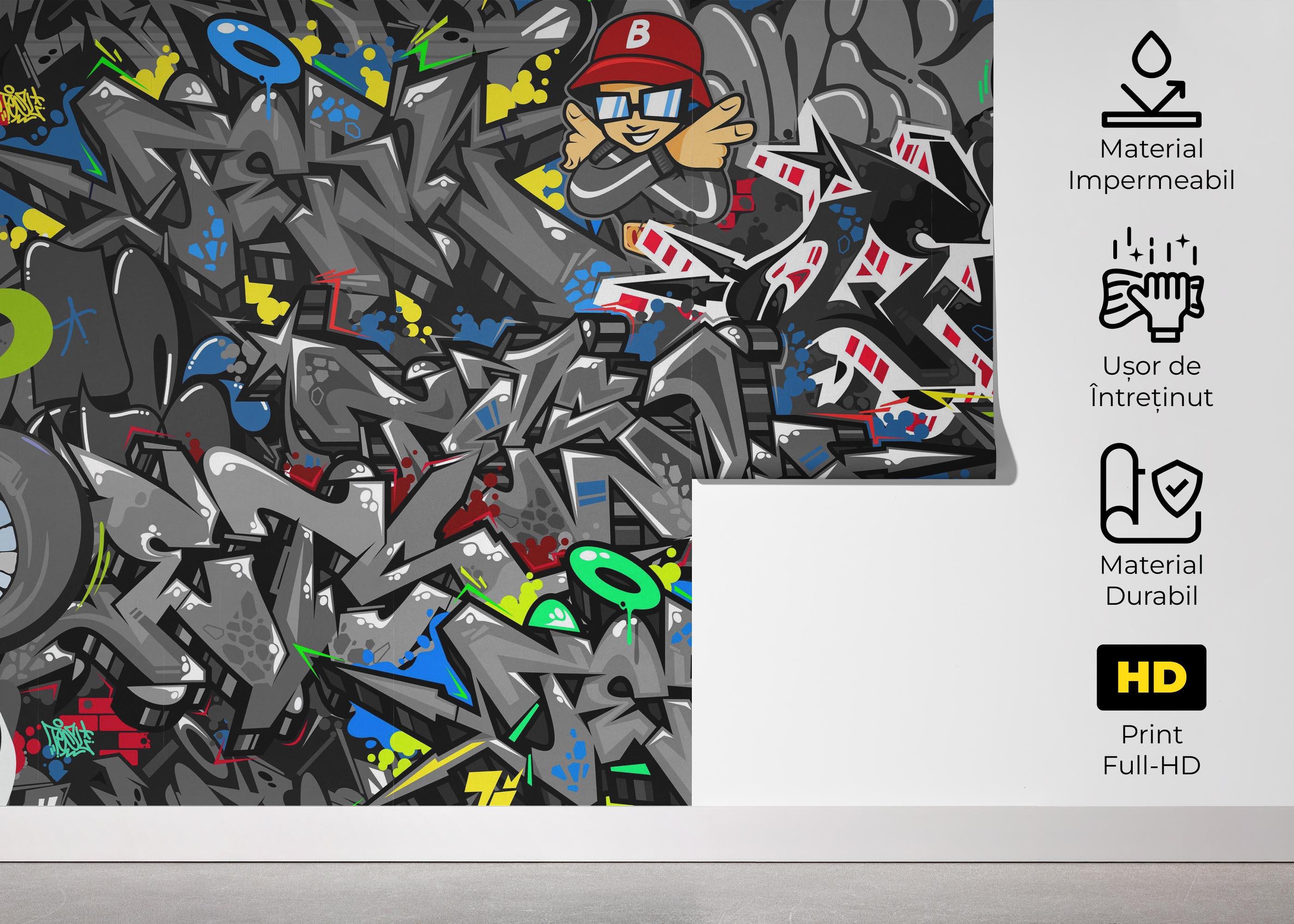 Fototapet Grey Graffiti Skull mockup 5