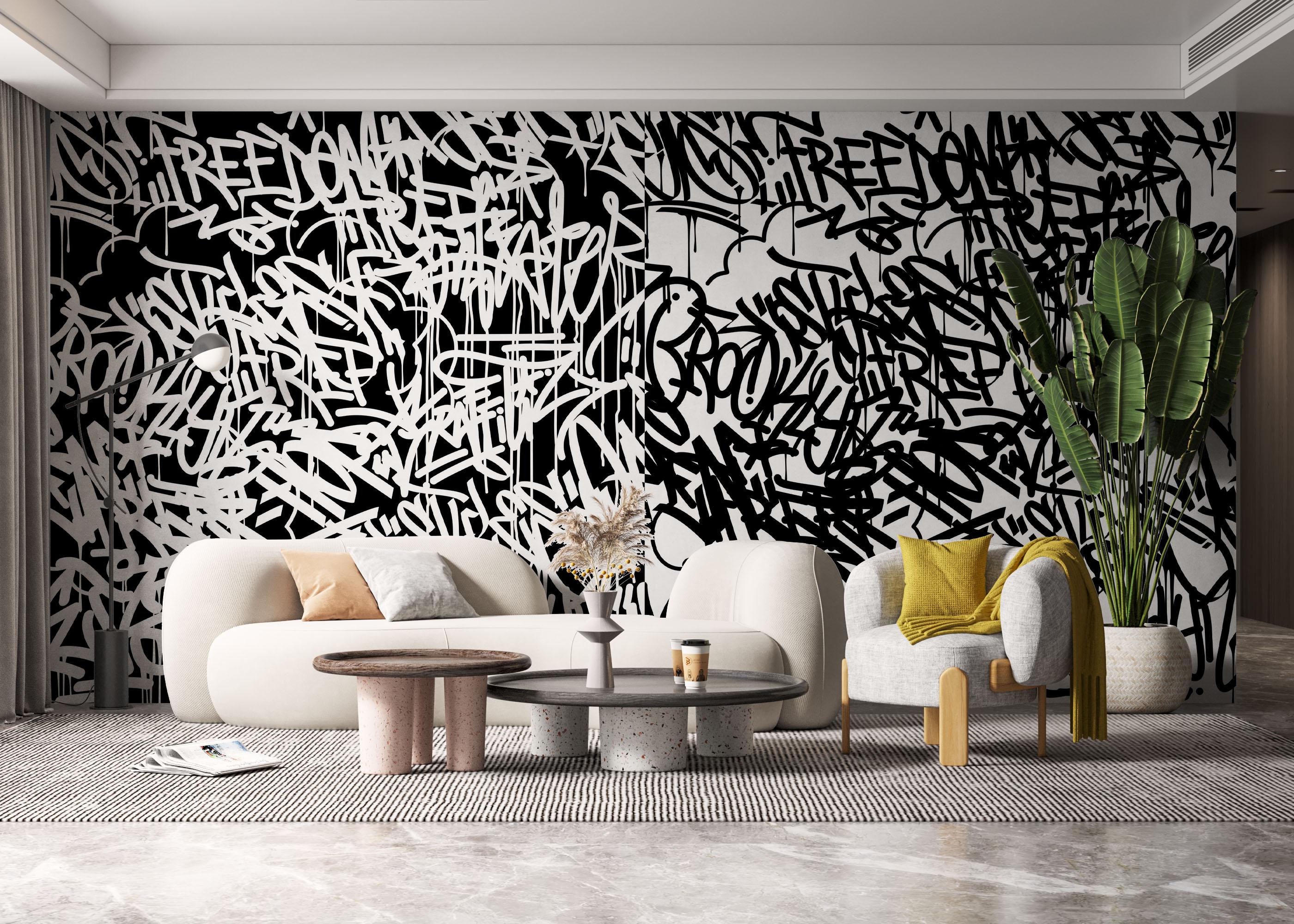 Fototapet Black White Graffiti mockup 6