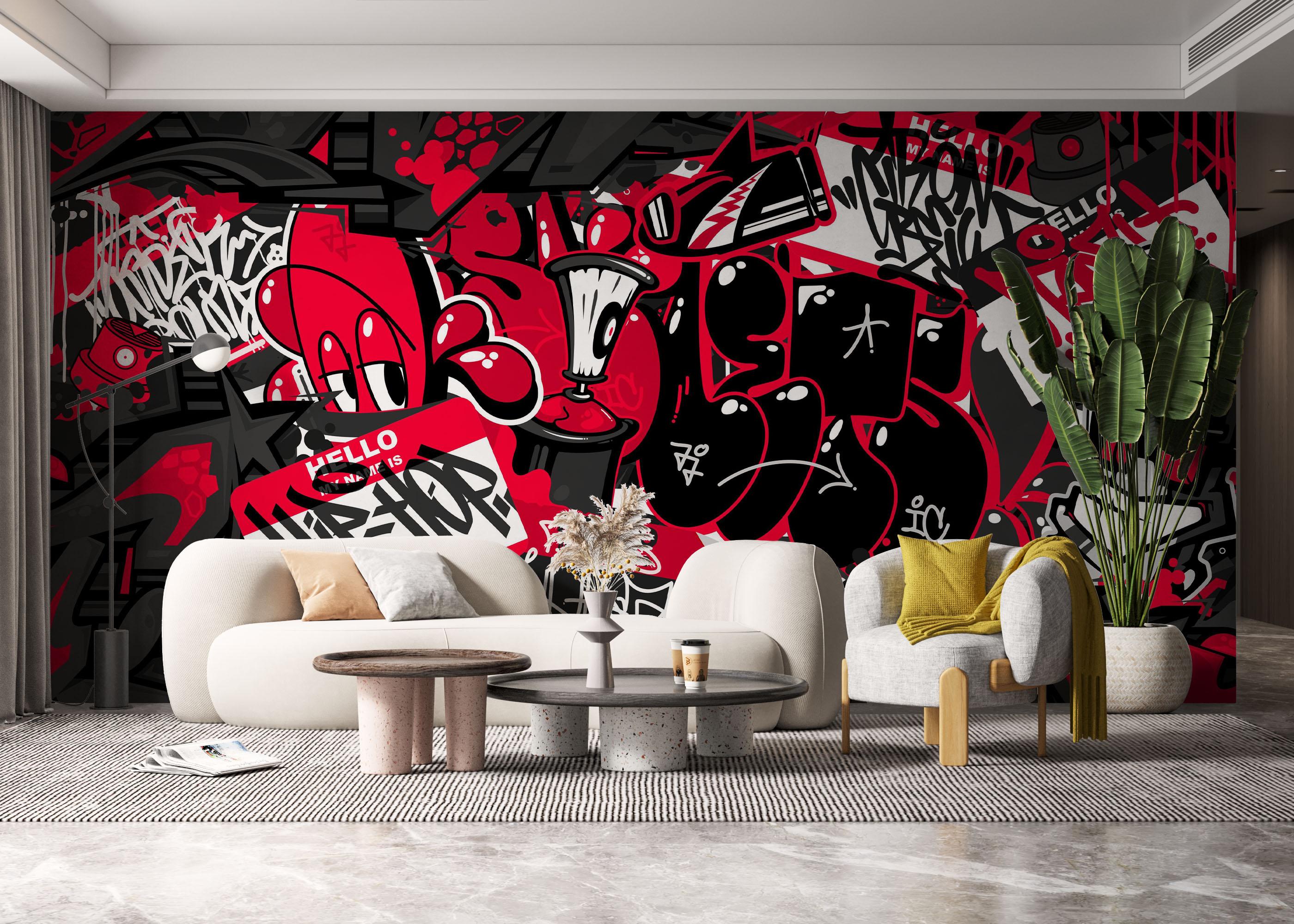 Fototapet Graffiti Black Red mockup 6