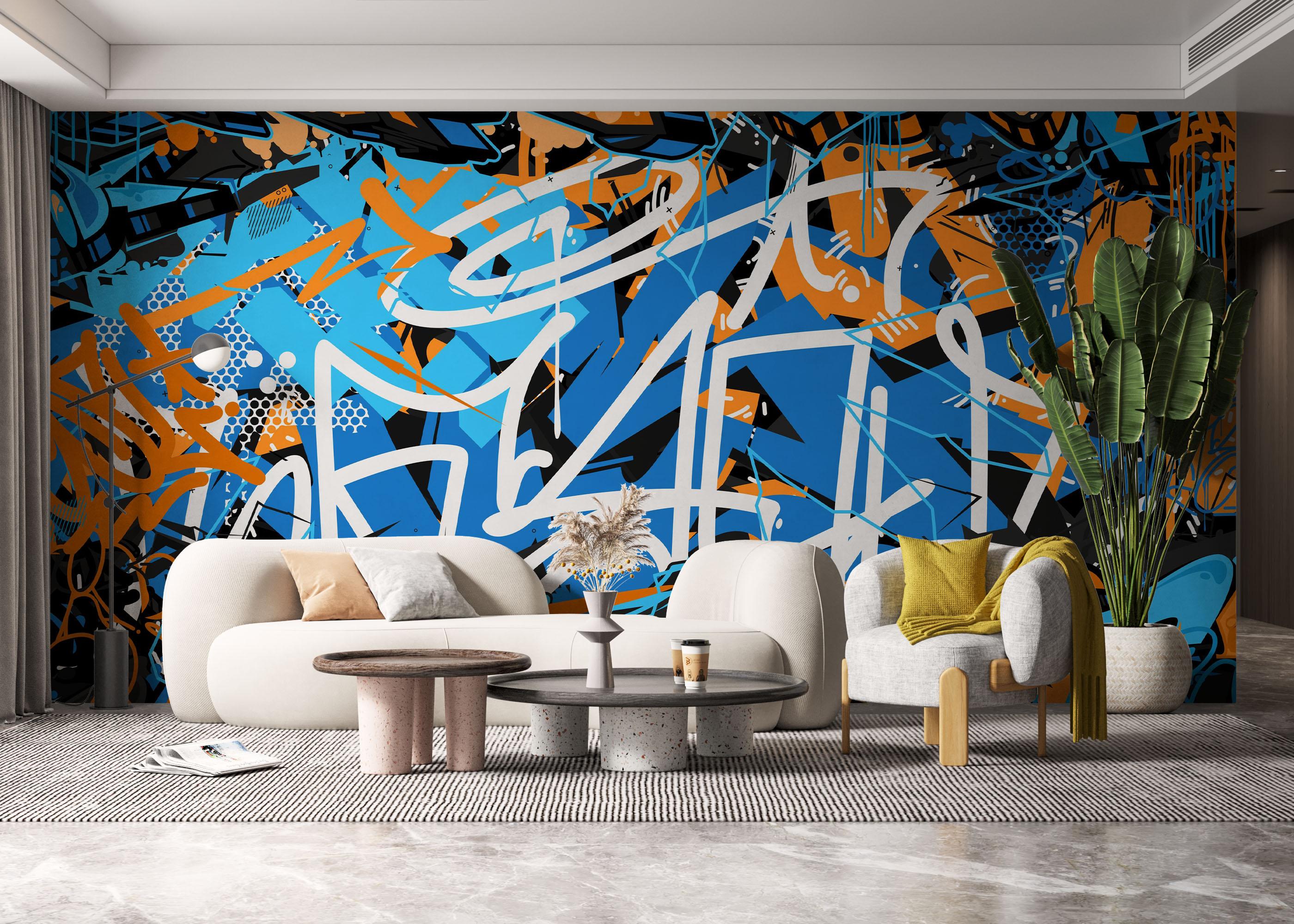 Fototapet Graffiti Blue Orange mockup 6