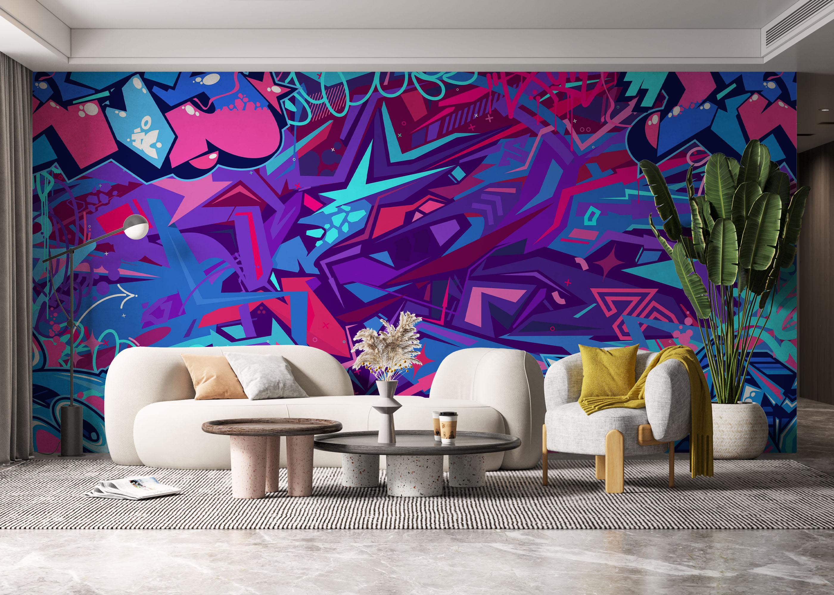Fototapet Graffiti Blue Purple mockup 6