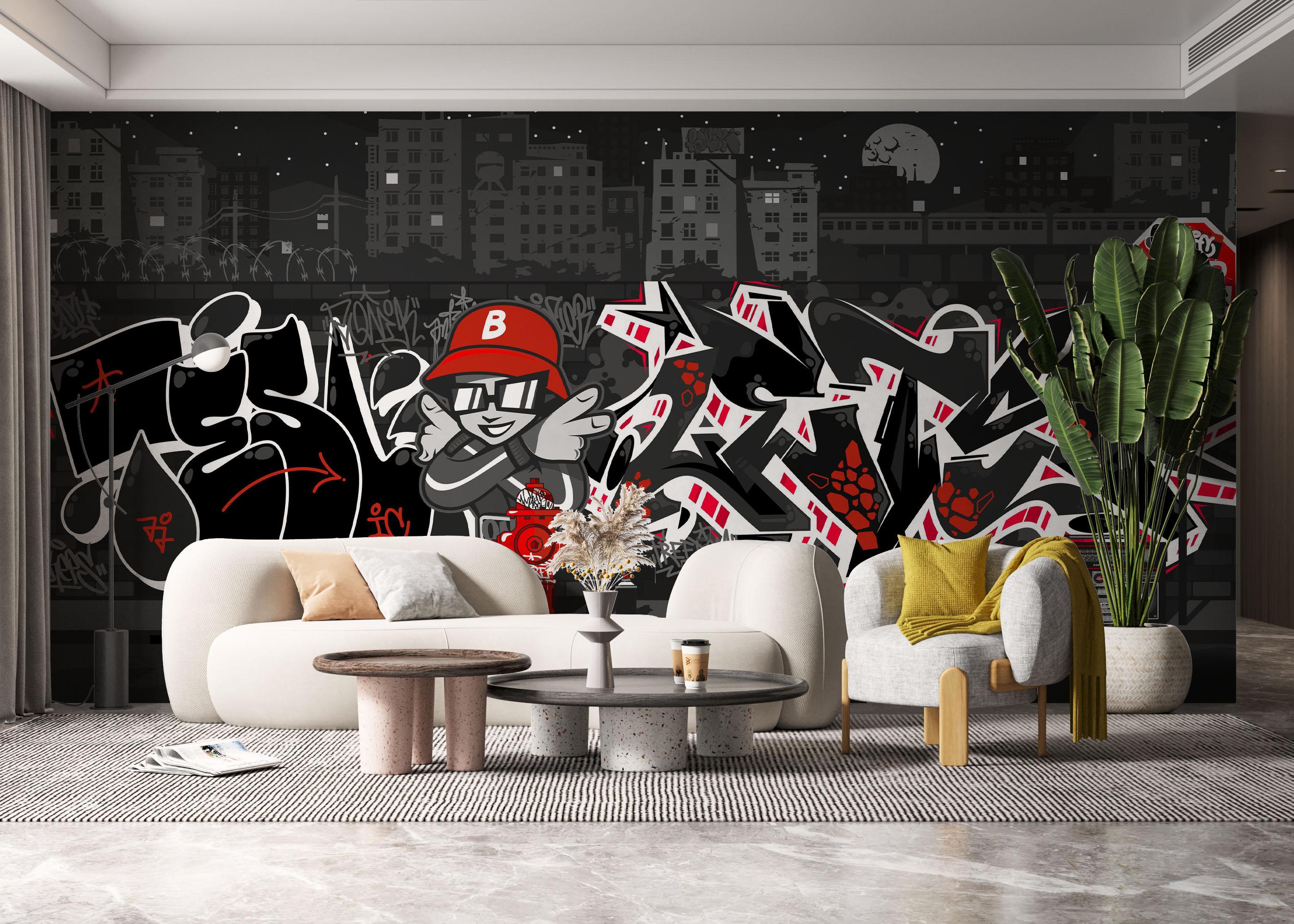 Fototapet Graffiti Grey Wall mockup 6
