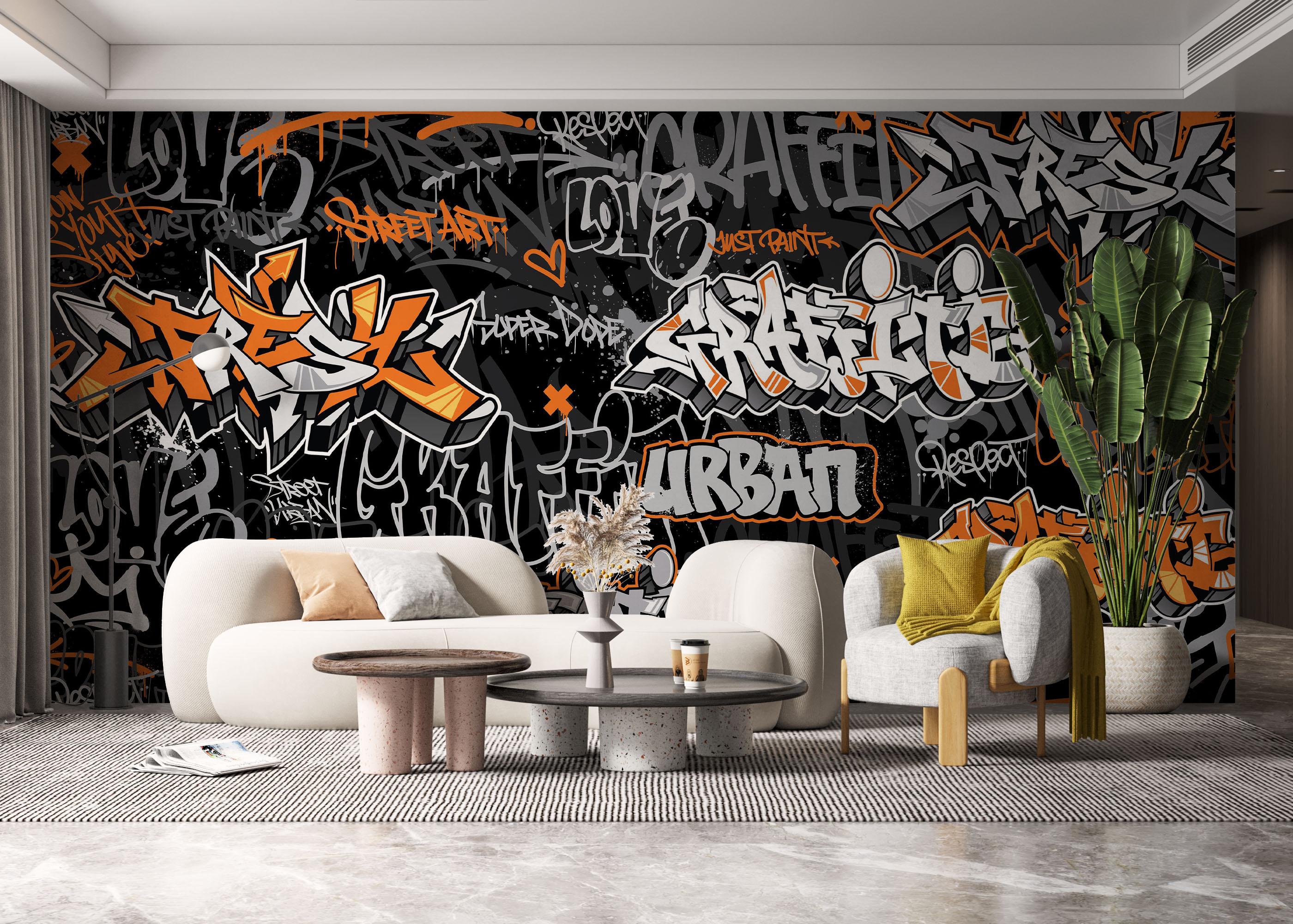 Fototapet Graffiti Orange Grey mockup 6