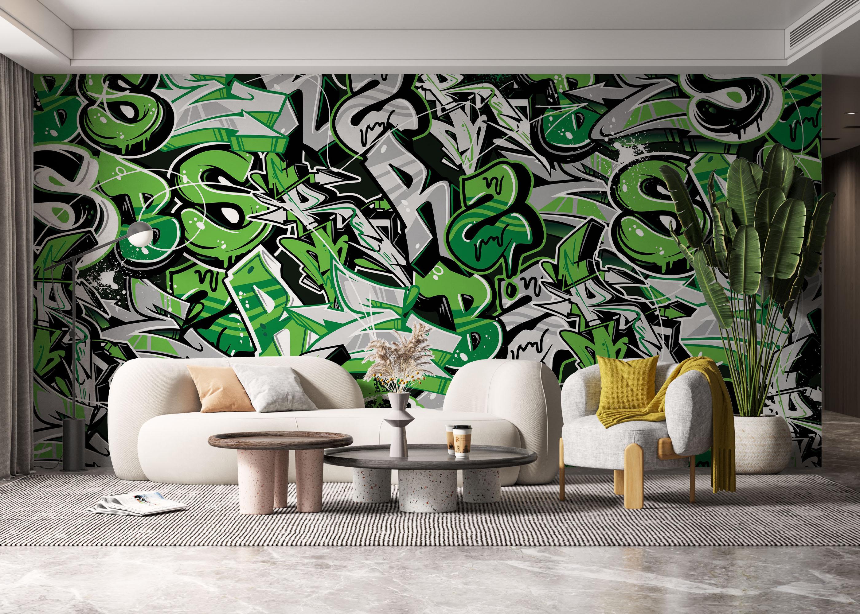 Fototapet Green Letters Graffiti mockup 6