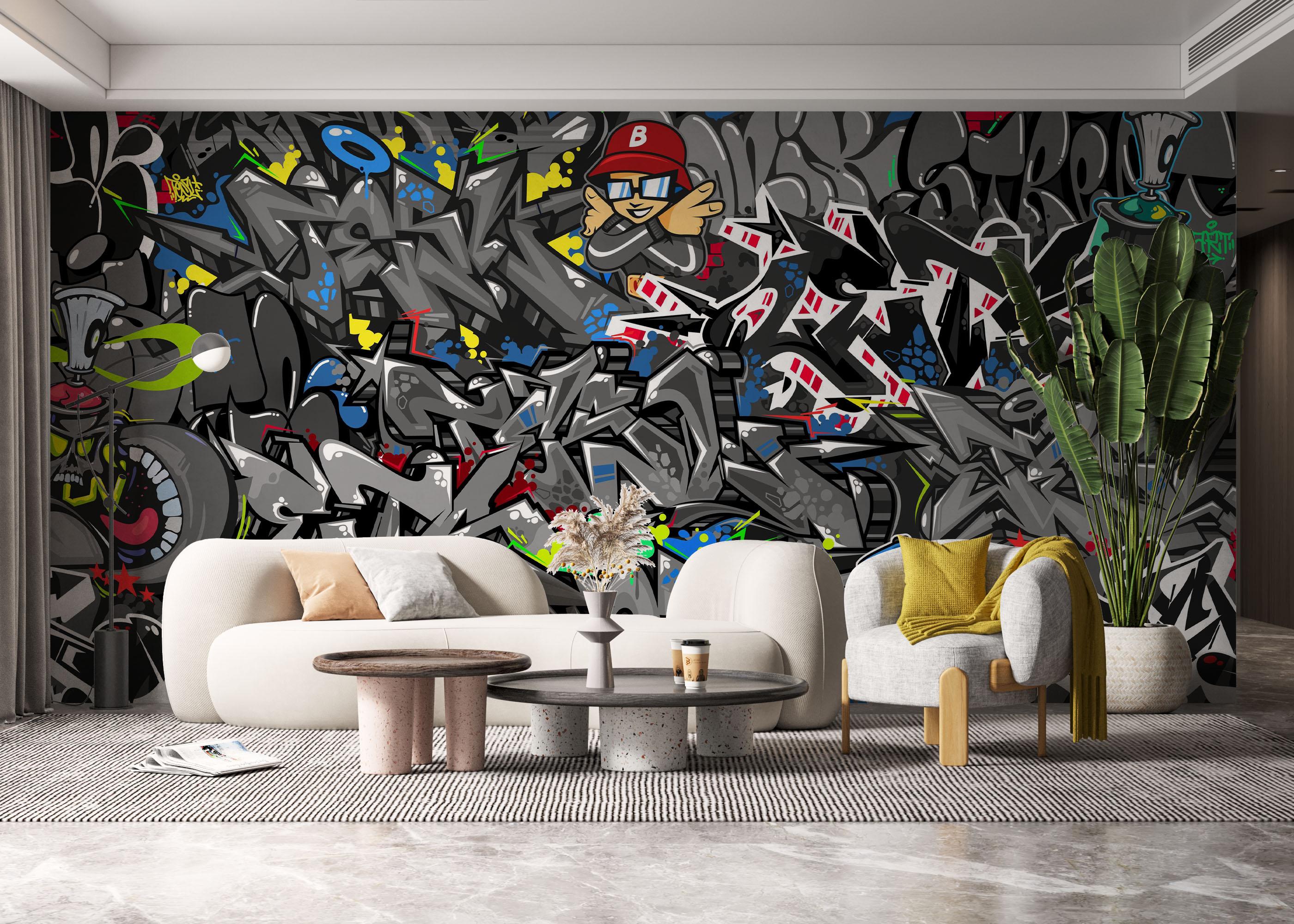 Fototapet Grey Graffiti Skull mockup 6