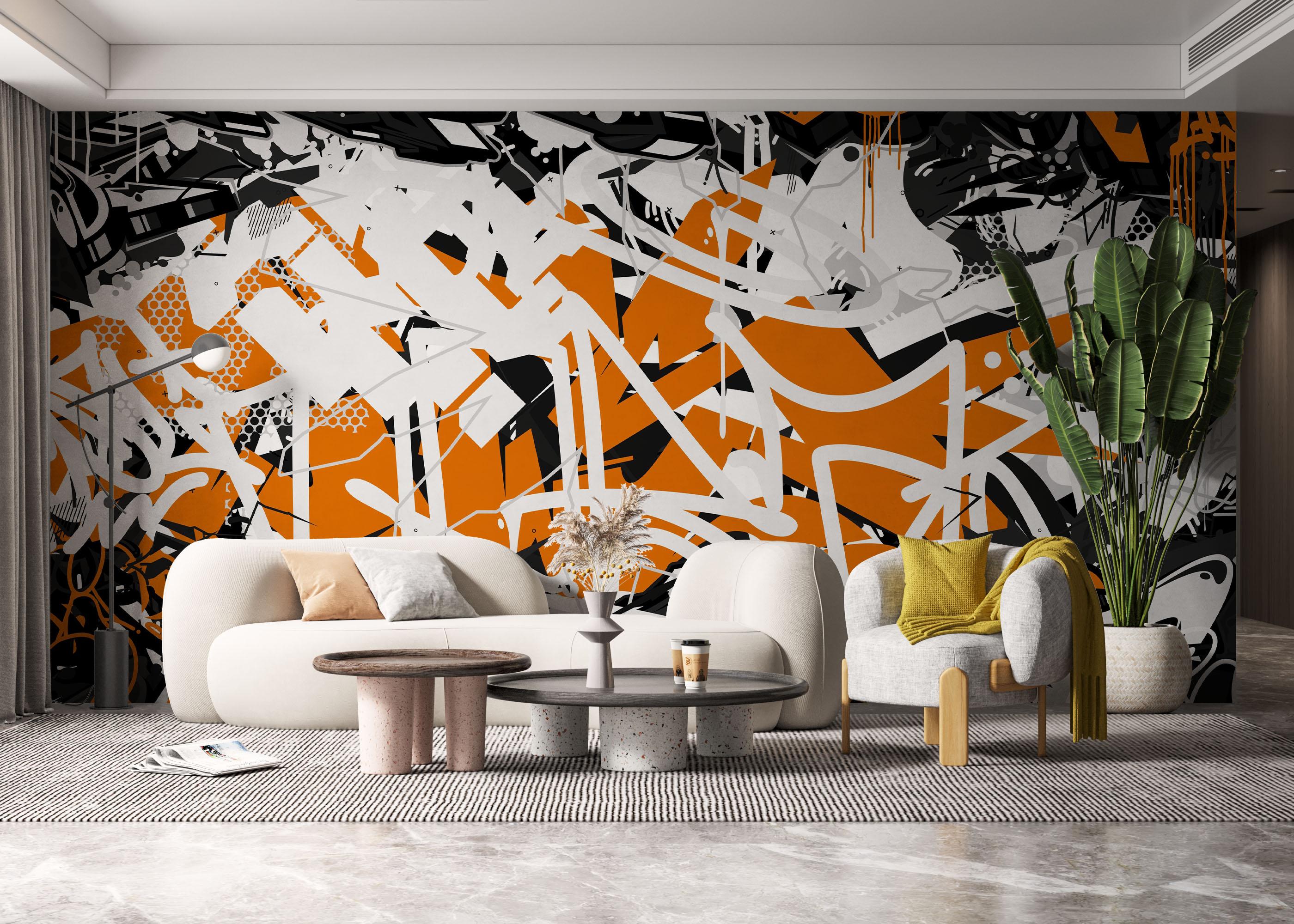 Fototapet Orange Grey Graffiti mockup 6