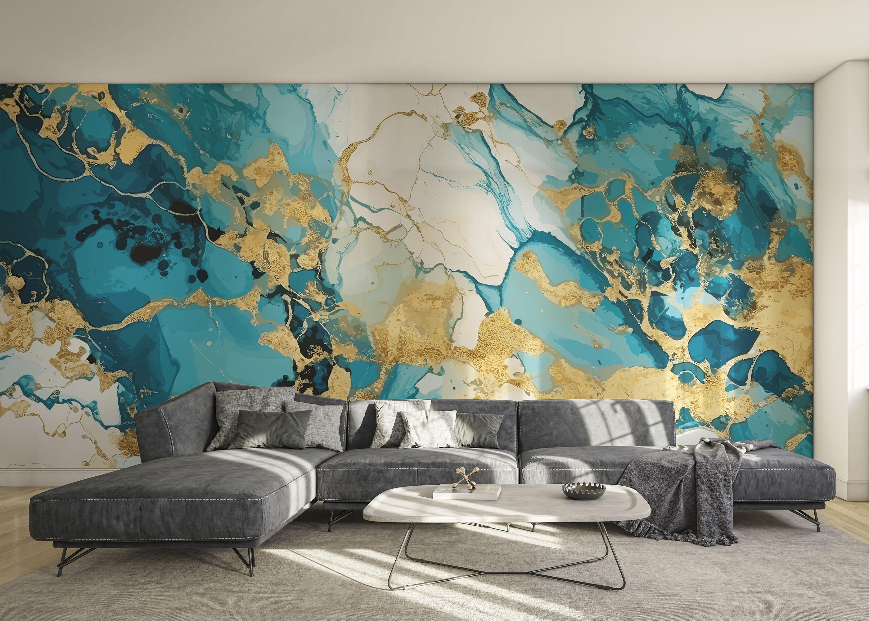 Fototapet Gold Marble Blue mockup 0