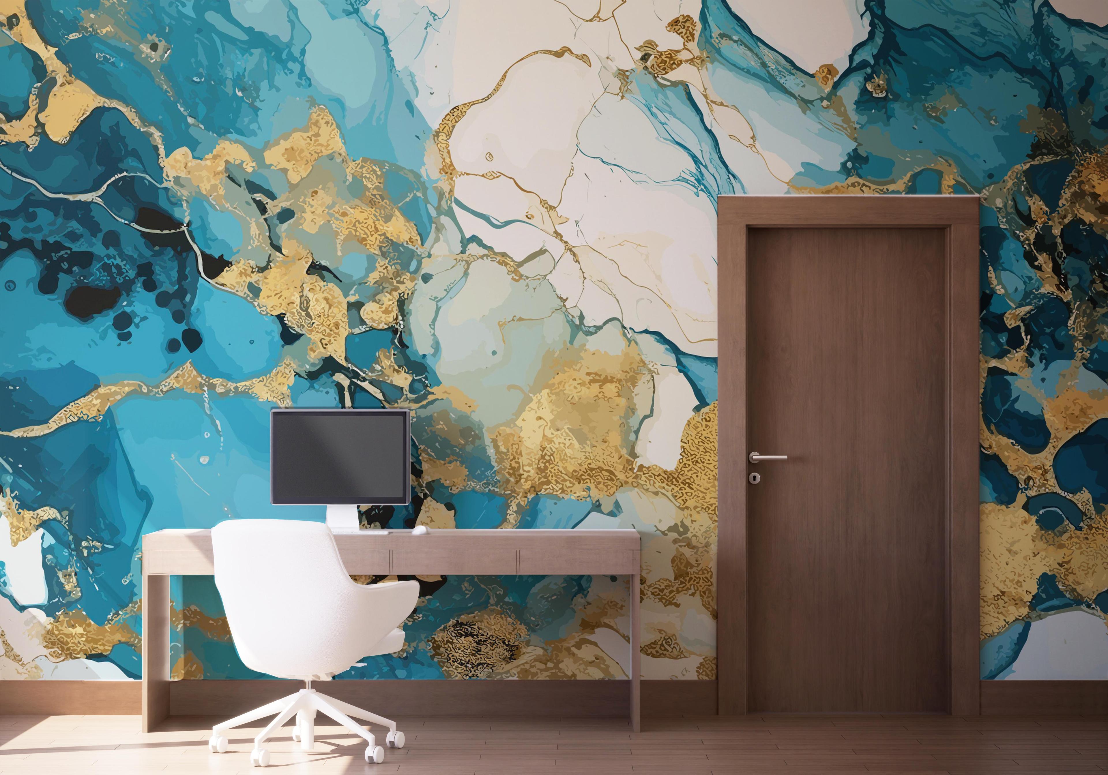 Fototapet Gold Marble Blue mockup 1