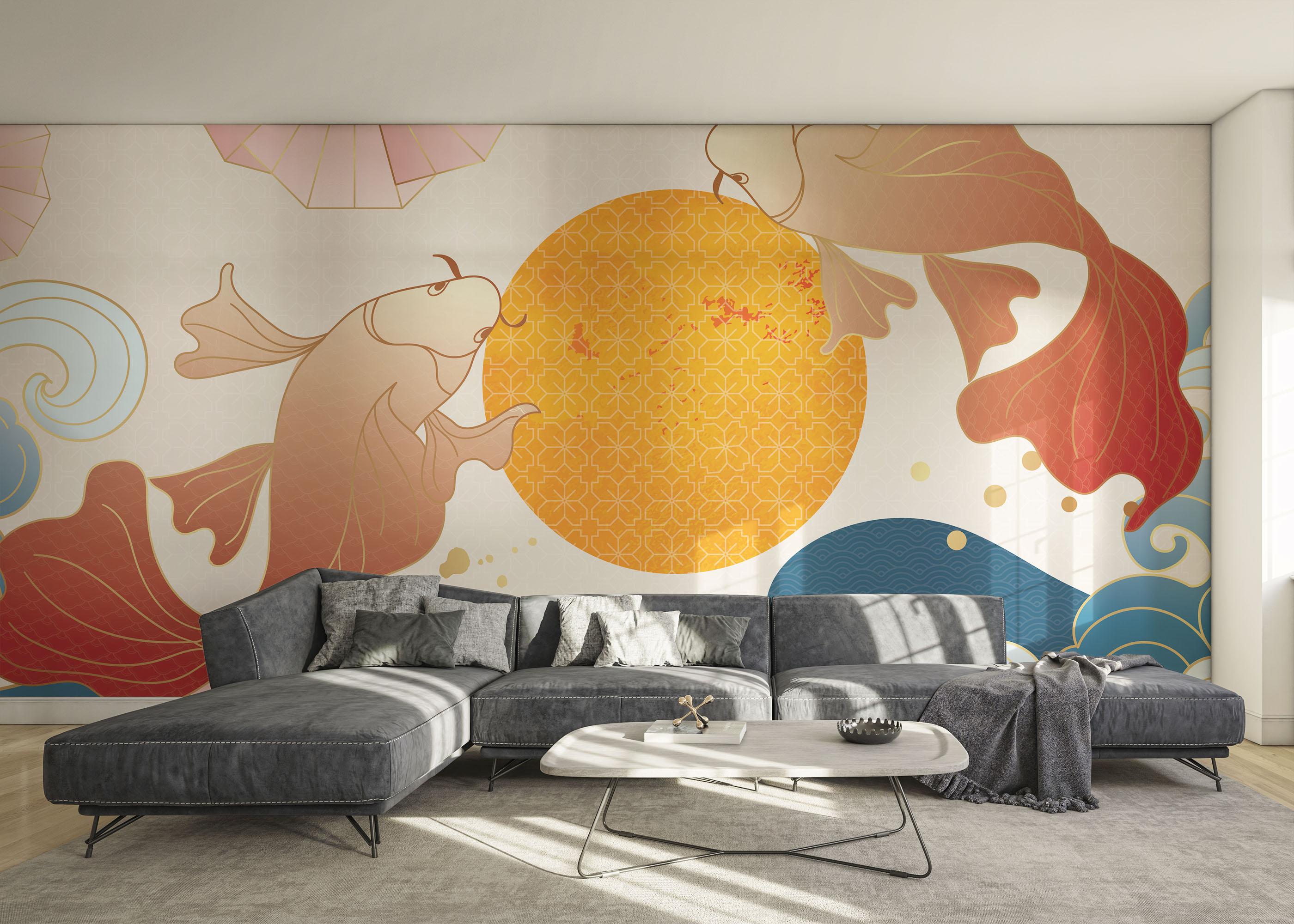 Fototapet Asiatic Fish And Waves mockup 0