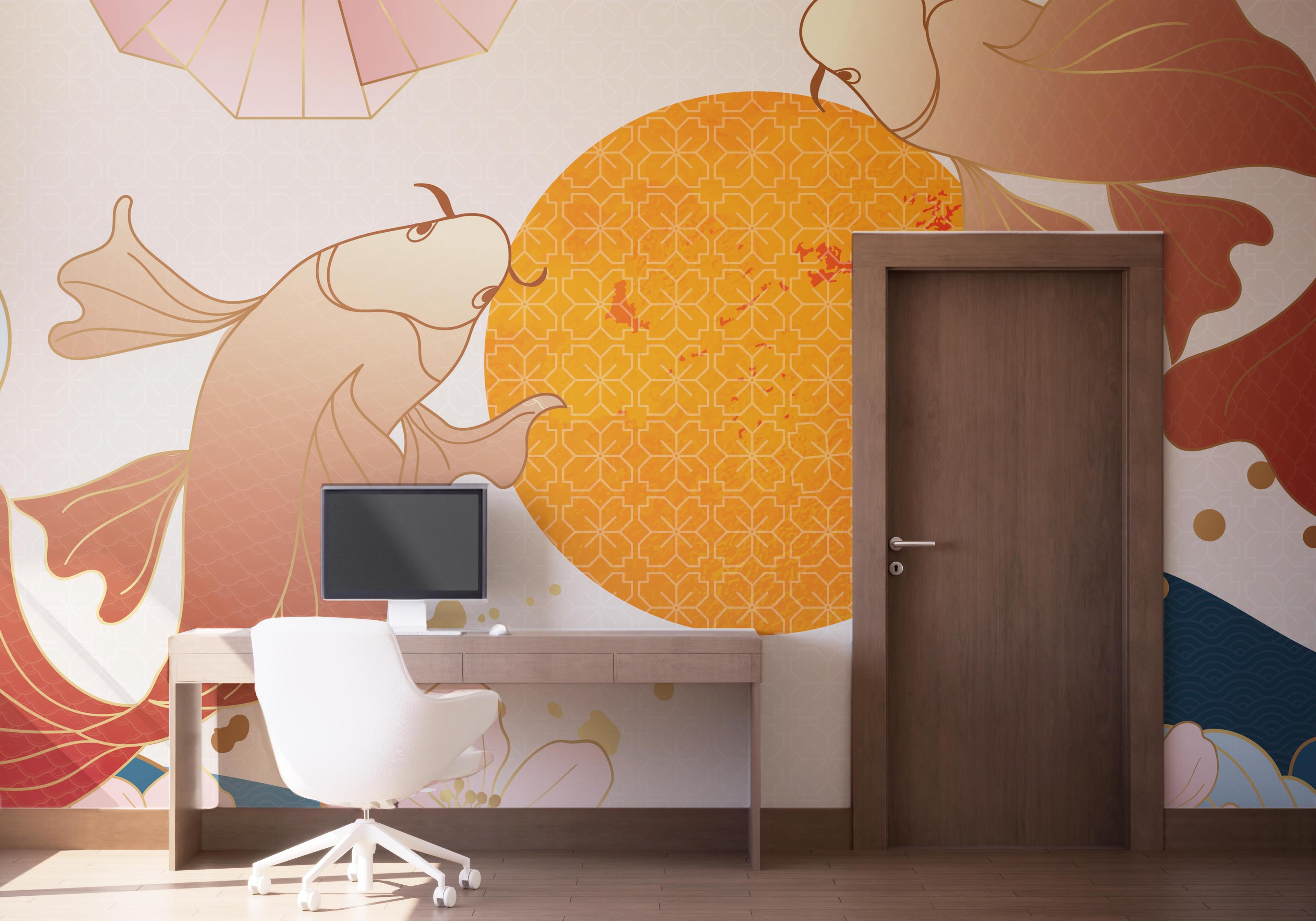 Fototapet Asiatic Fish And Waves mockup 1