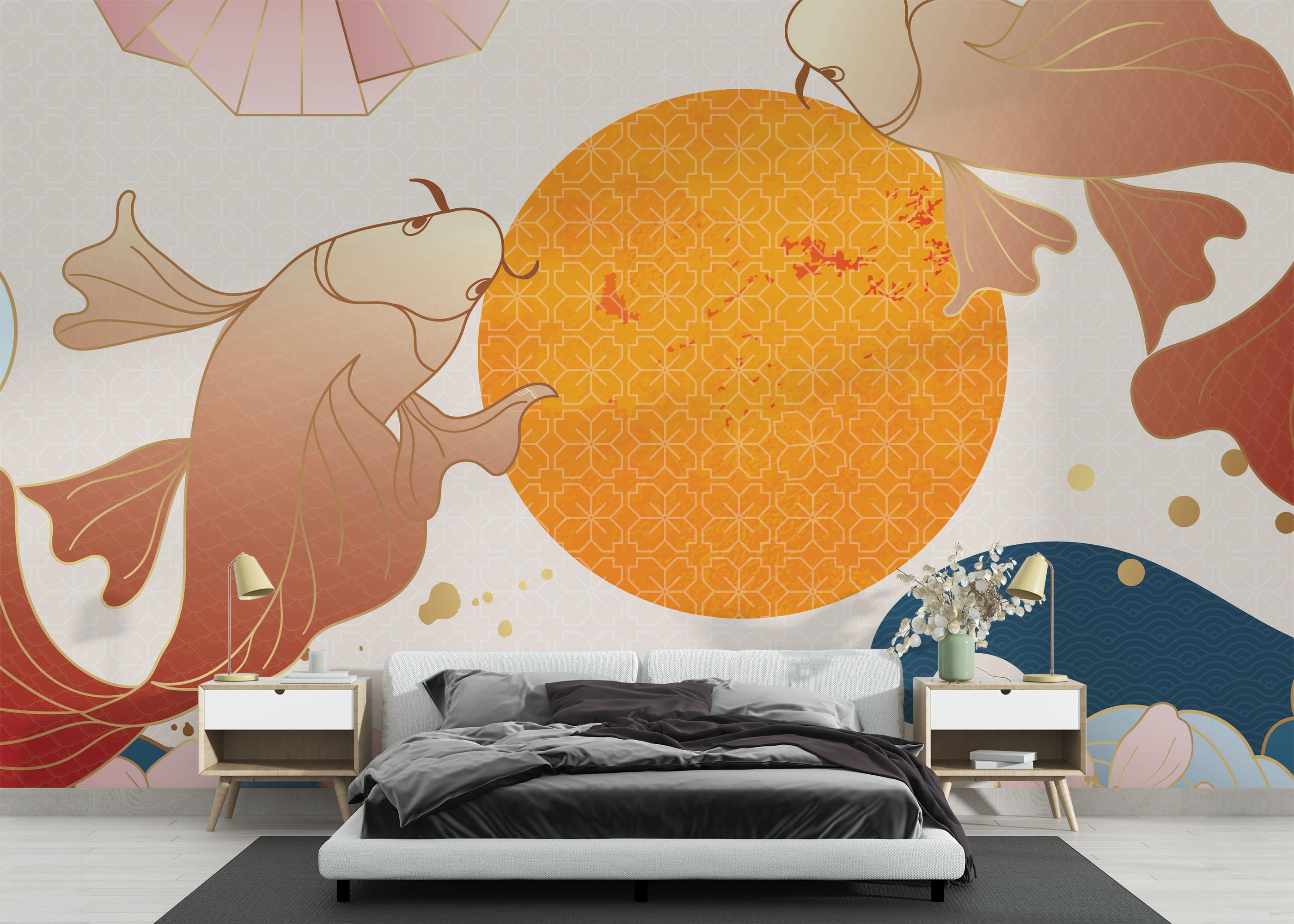 Fototapet Asiatic Fish And Waves mockup 3