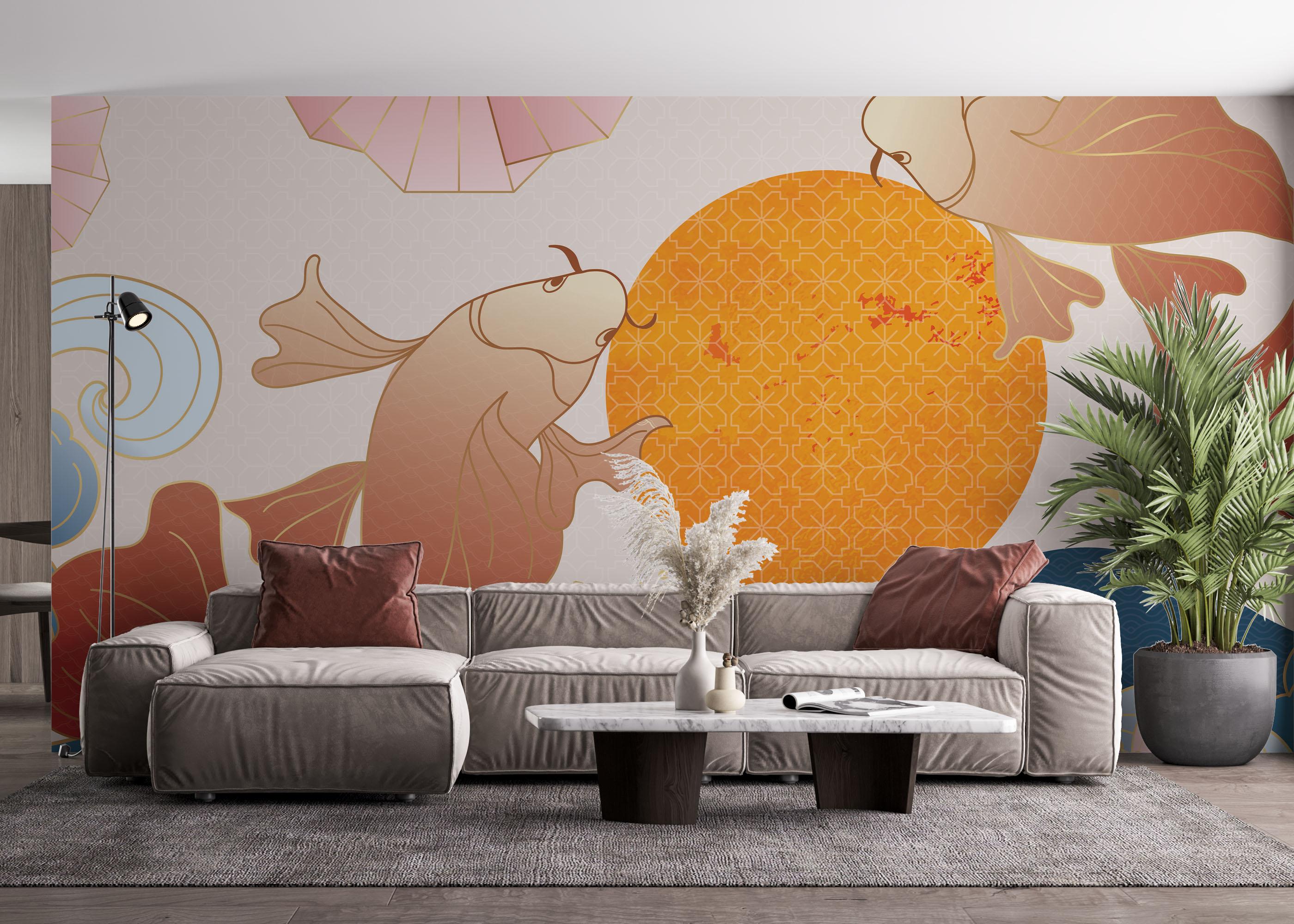 Fototapet Asiatic Fish And Waves mockup 4