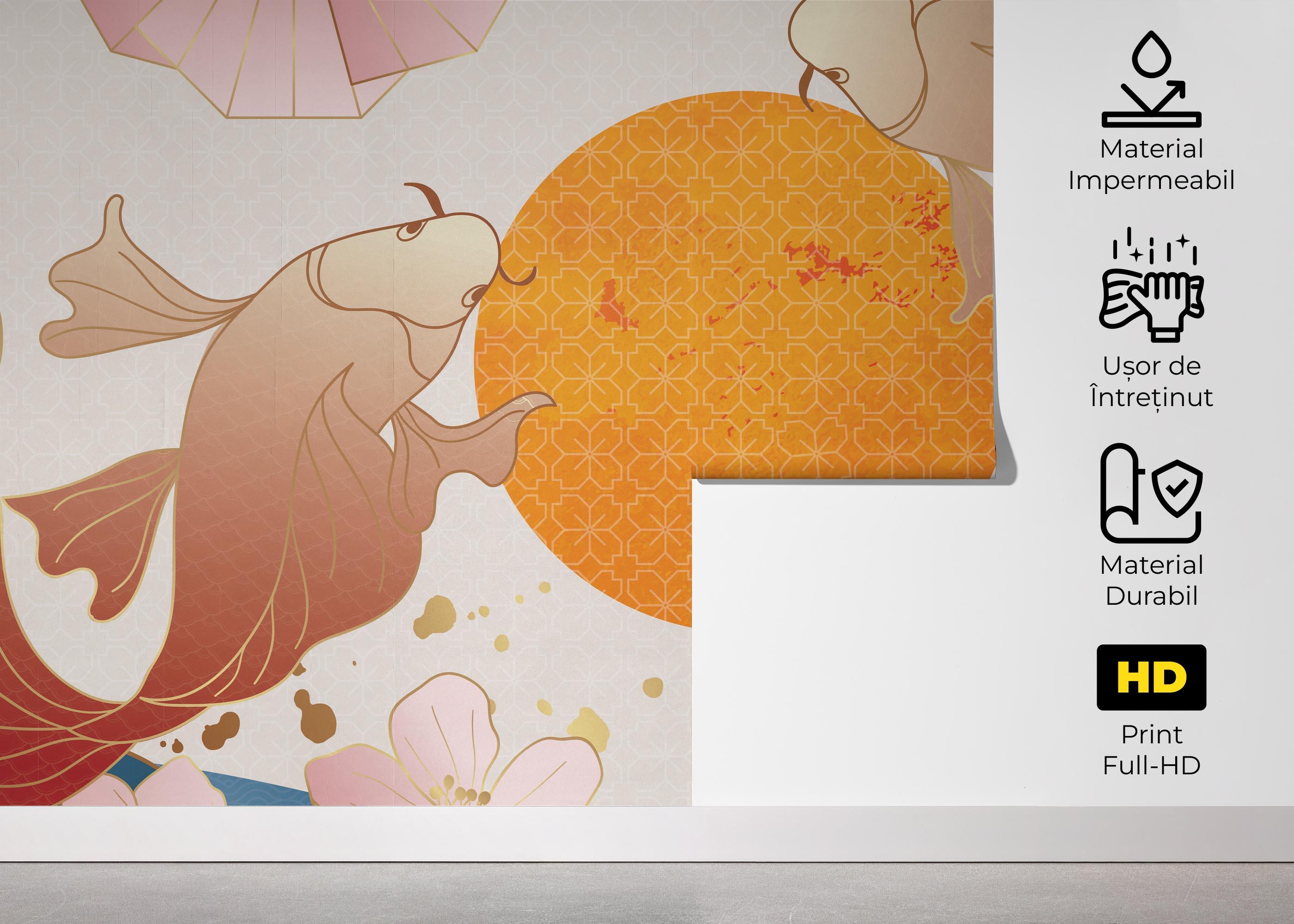 Fototapet Asiatic Fish And Waves mockup 5