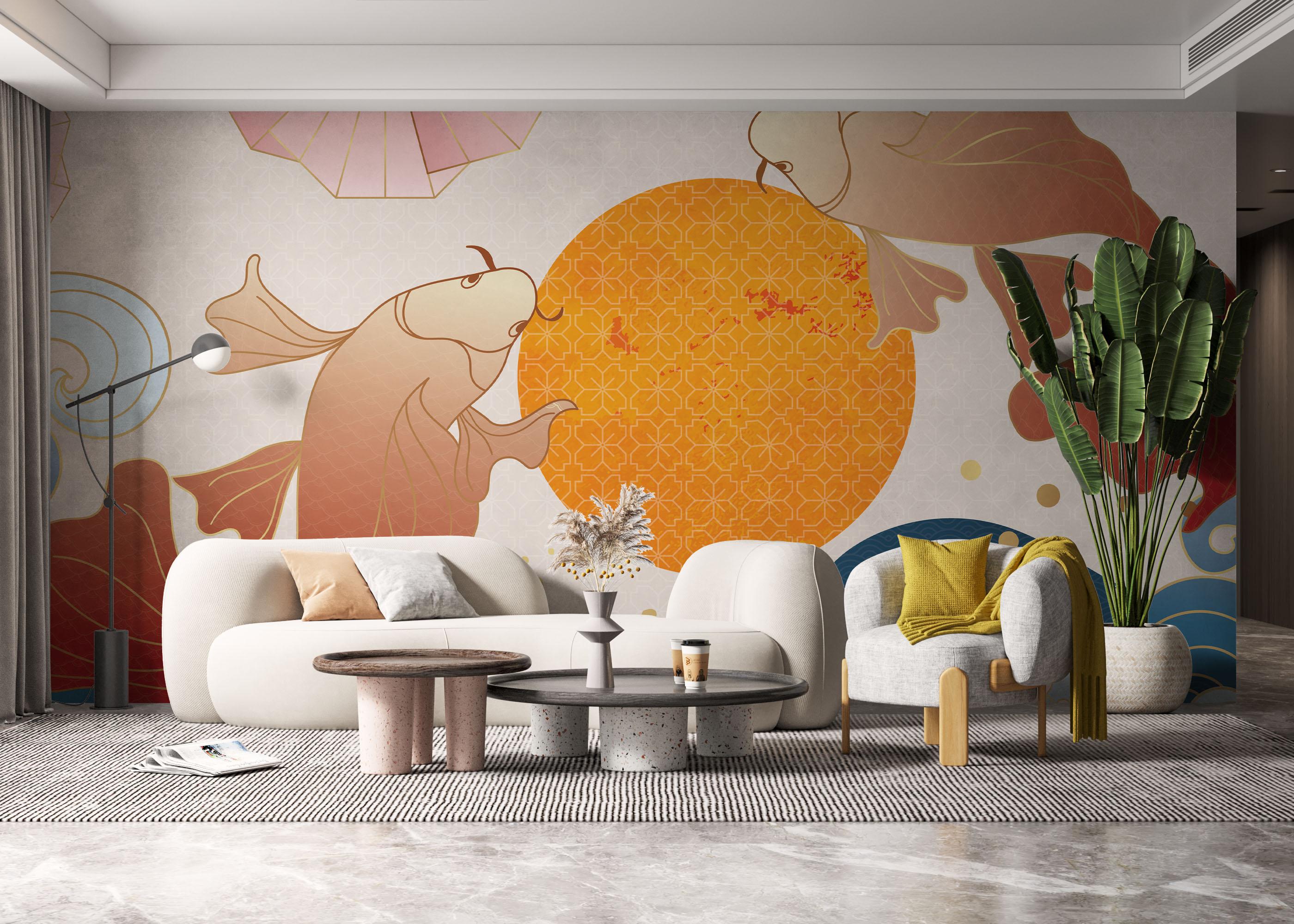 Fototapet Asiatic Fish And Waves mockup 6