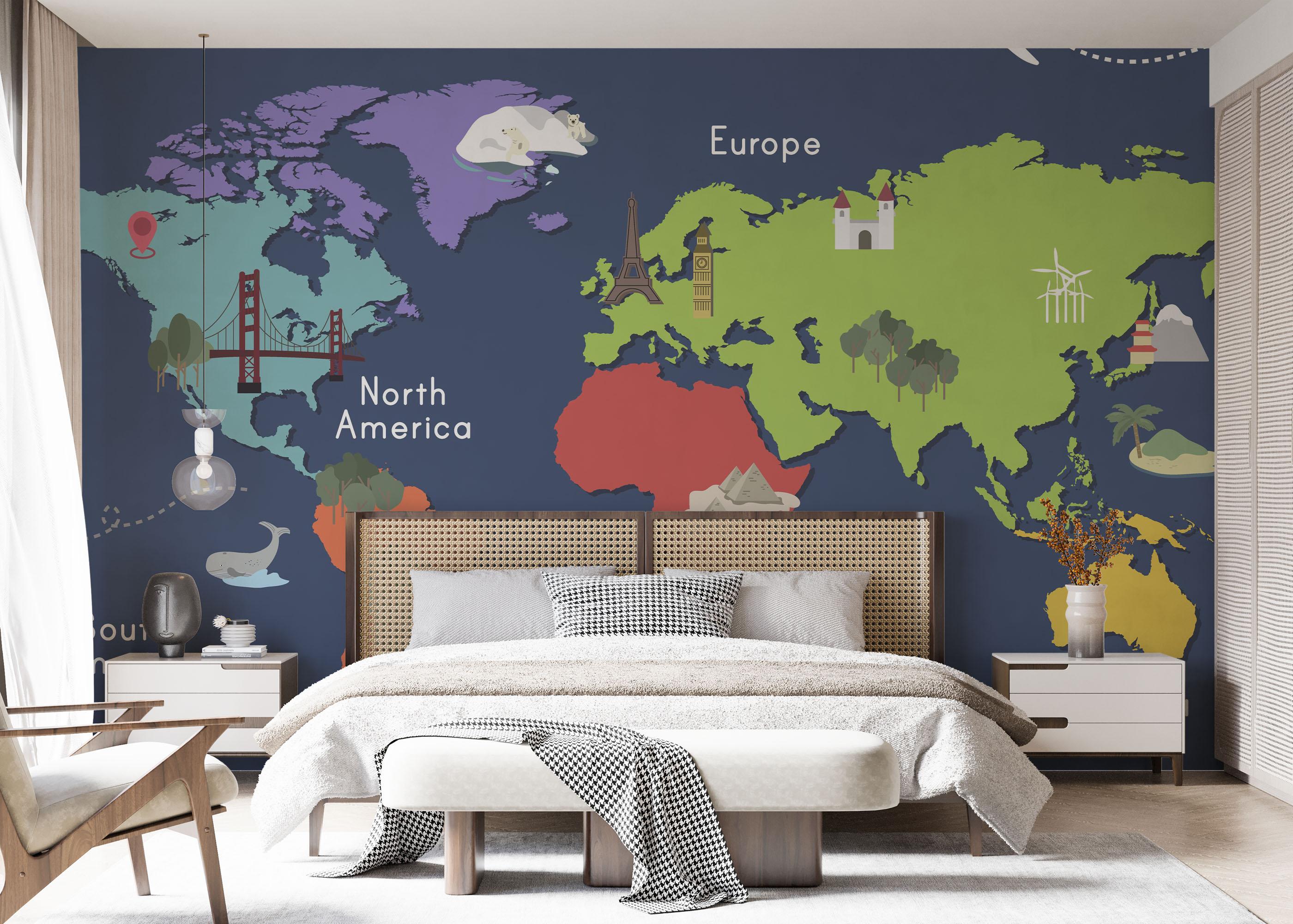Fototapet Blue Wall Map mockup 7