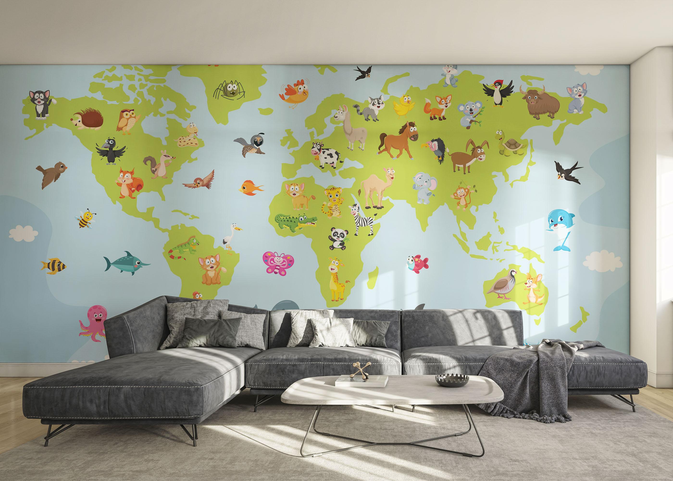 Fototapet Animal World Map mockup 0