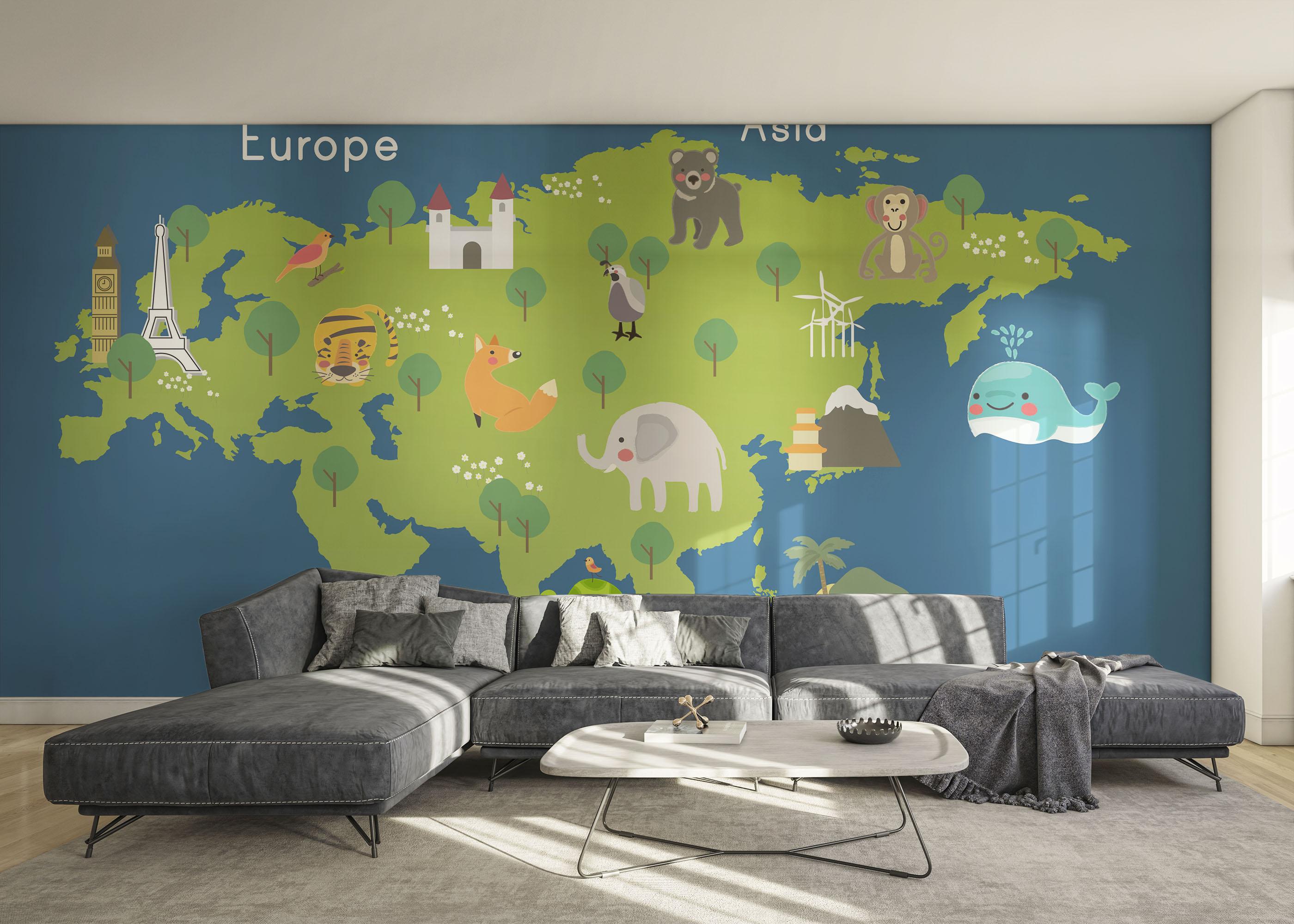 Fototapet Asia Europe Map mockup 0