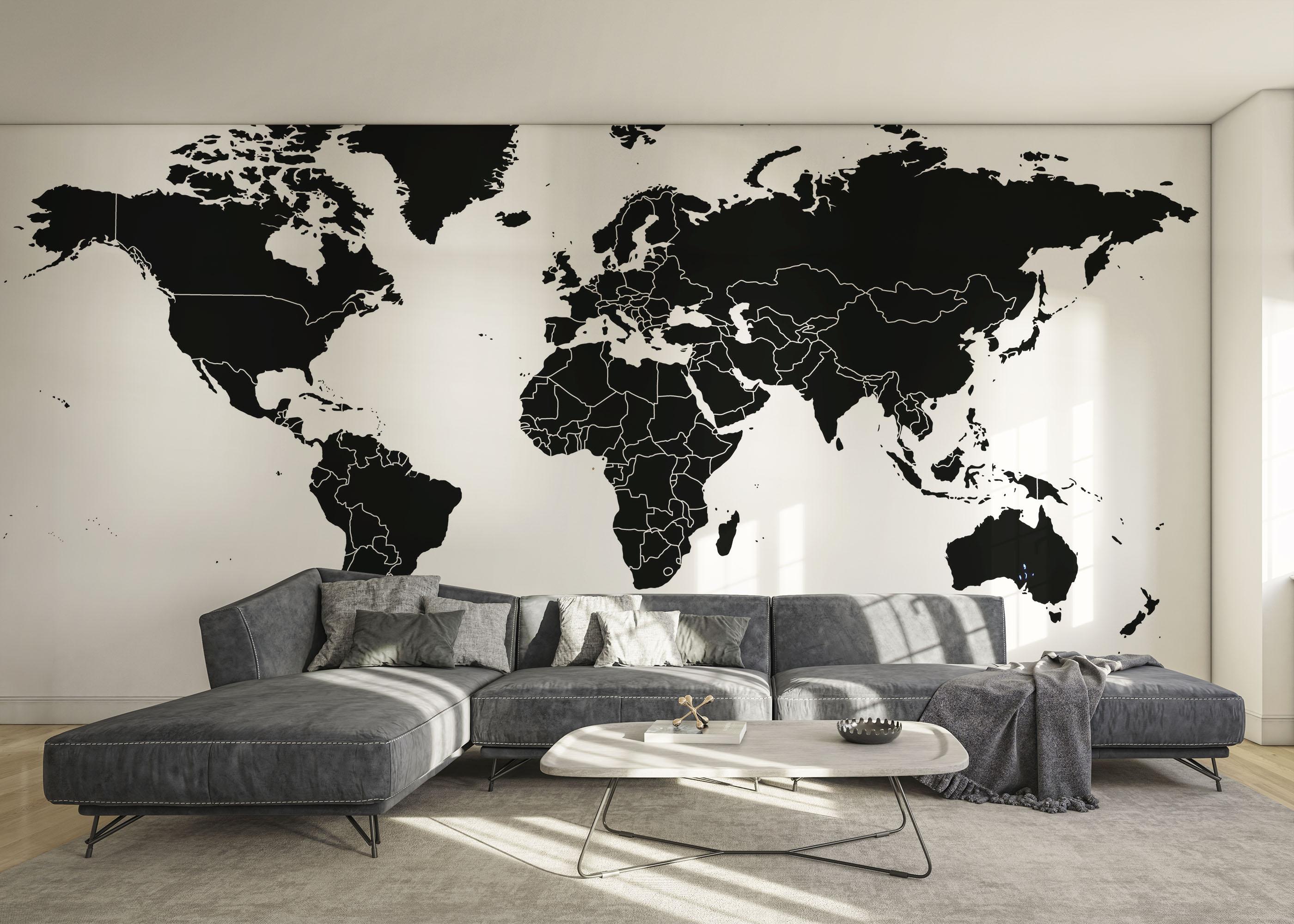 Fototapet Black World Map mockup 0