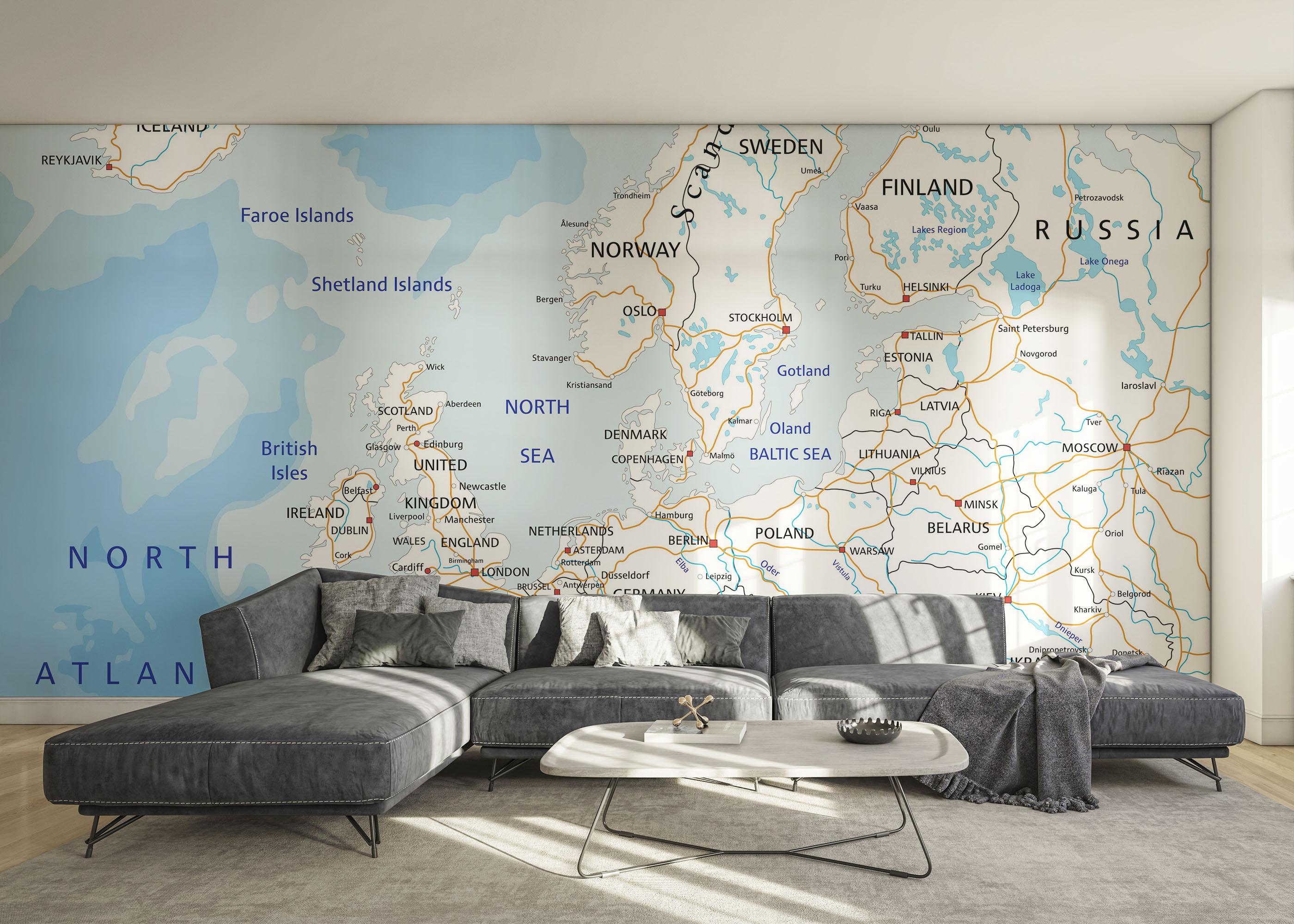 Fototapet Blue Europe Map mockup 0