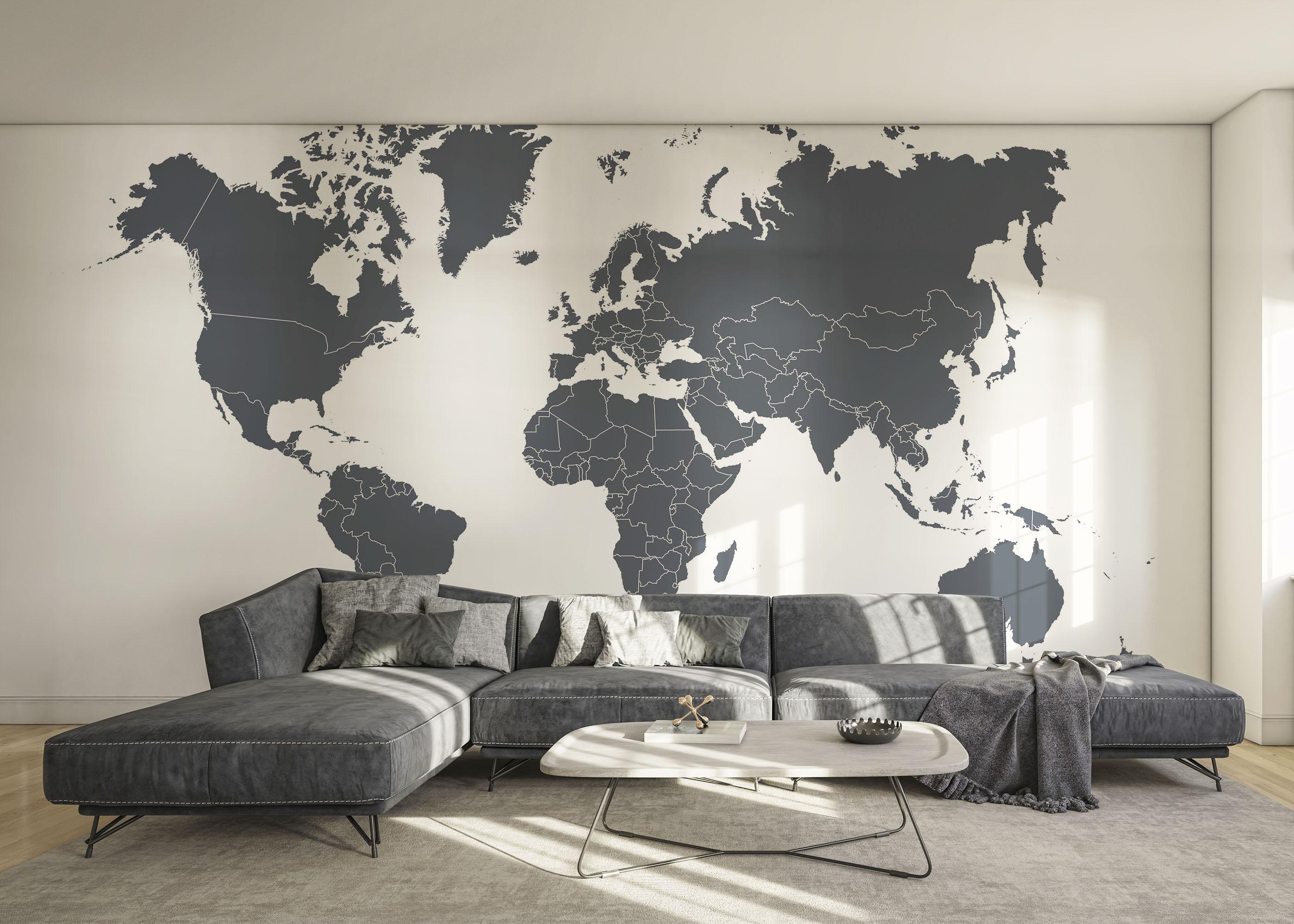 Fototapet Grey World Map mockup 0