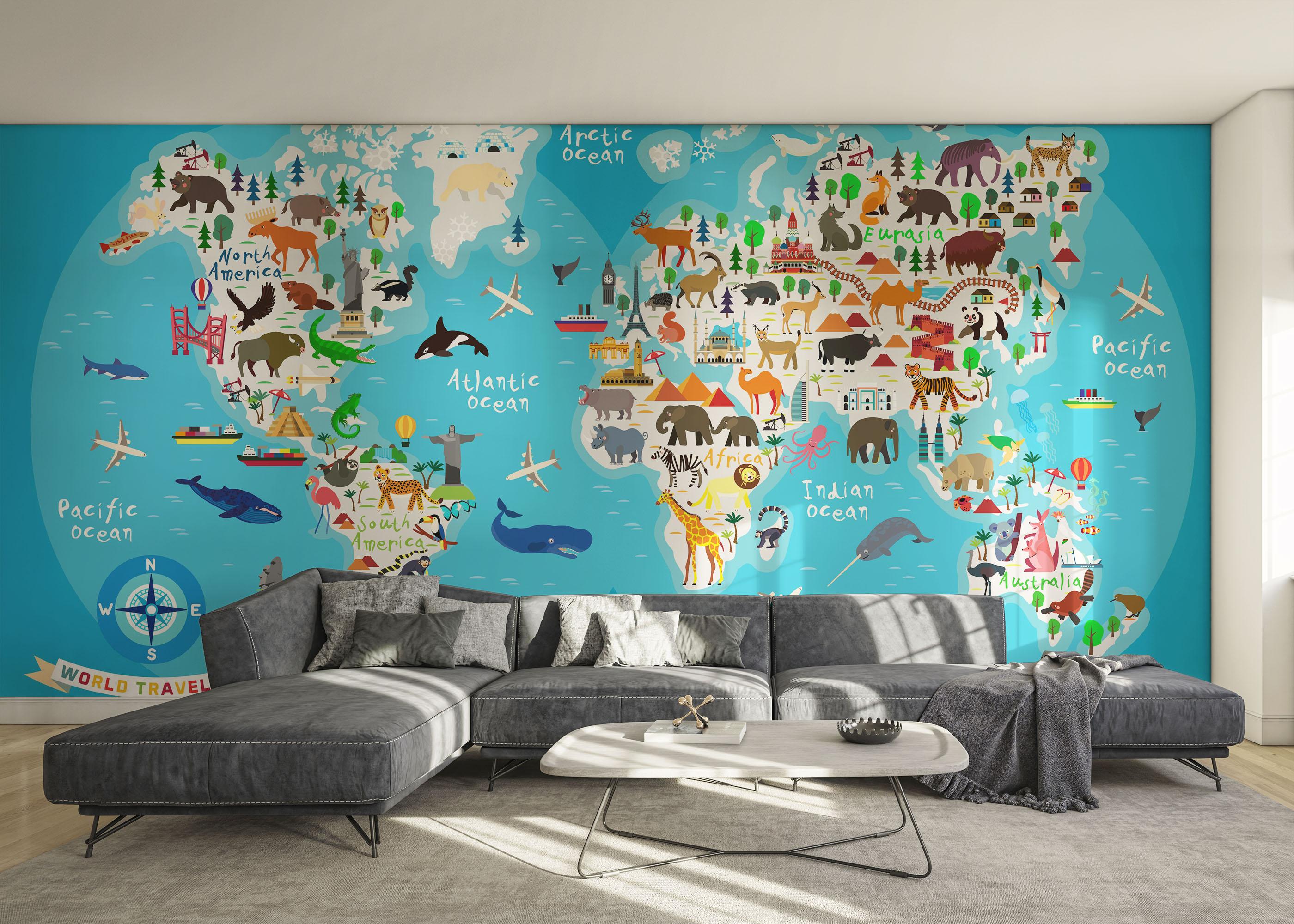 Fototapet World Map Animals mockup 0