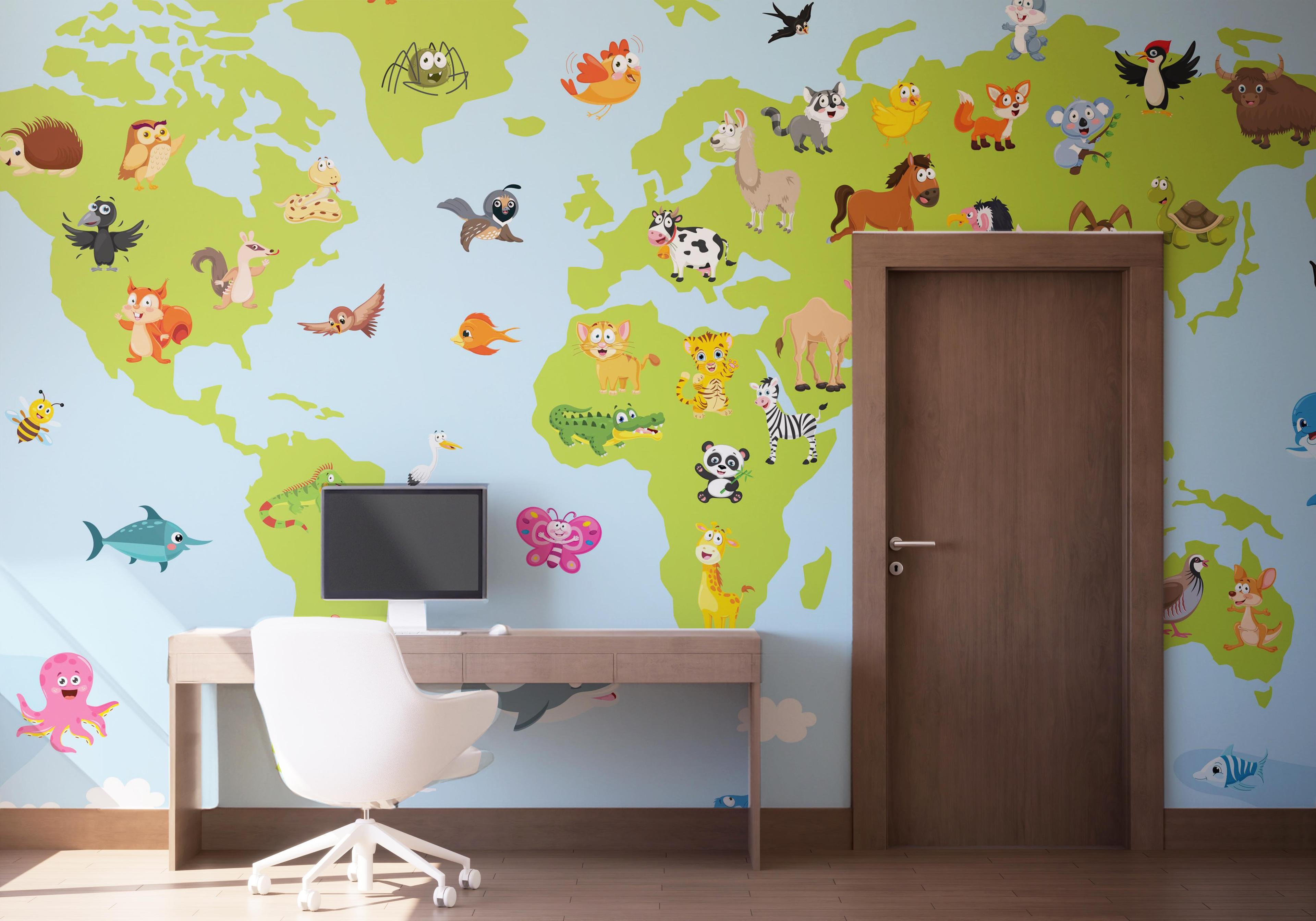 Fototapet Animal World Map mockup 1